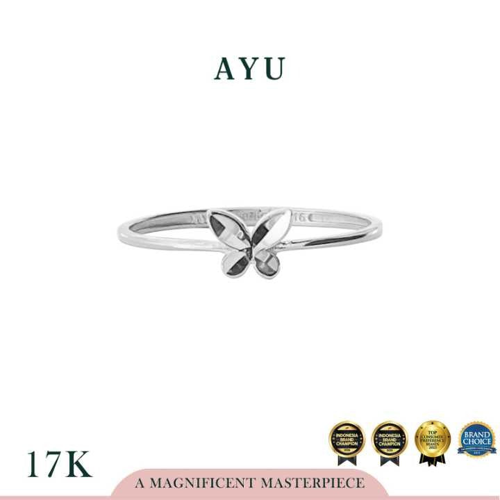 AYU Cincin Emas - Twinkly Butterfly Ring 17k White Gold