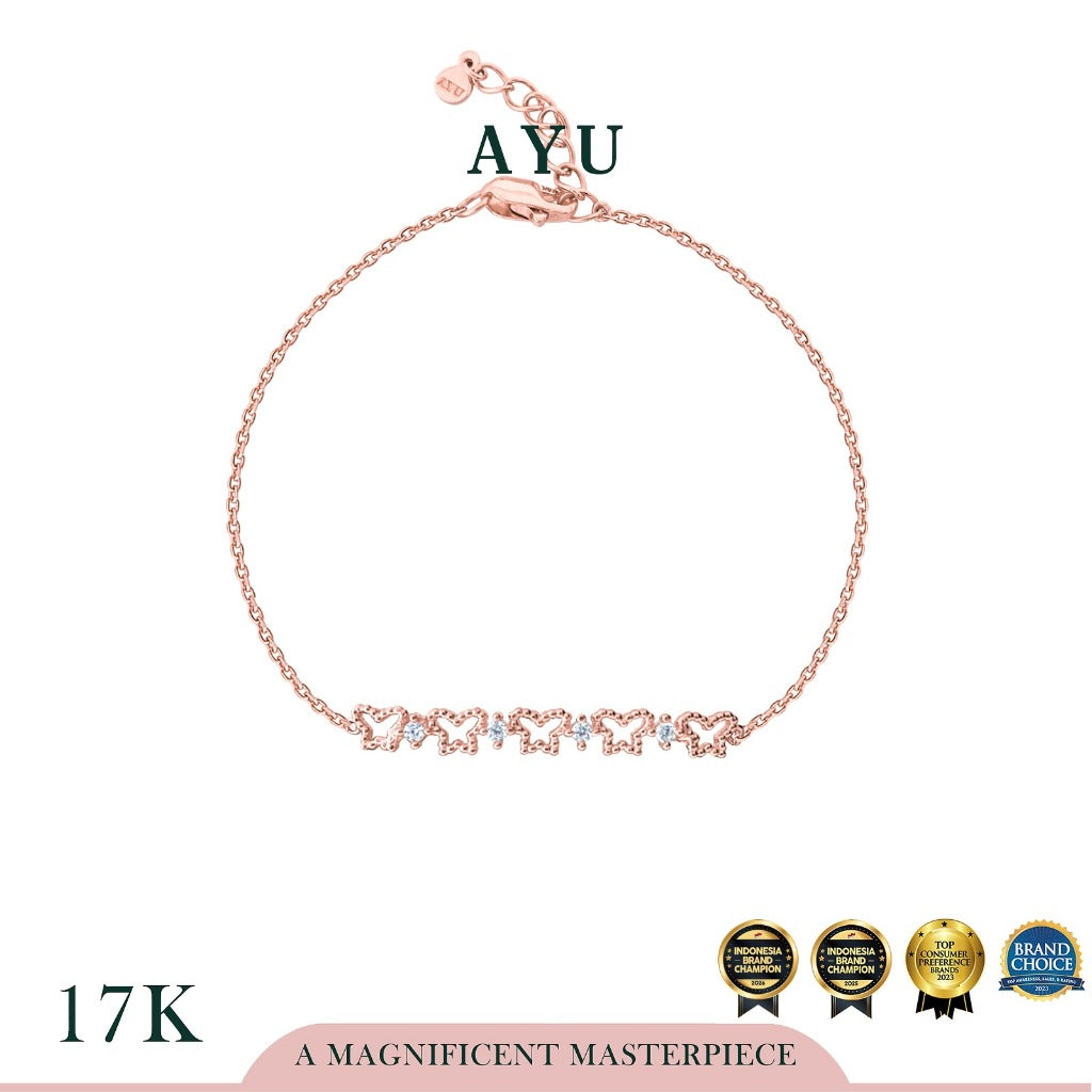 AYU Gelang Emas - Twinkling Mini Butterflies Chain Bracelet 17k Rose Gold