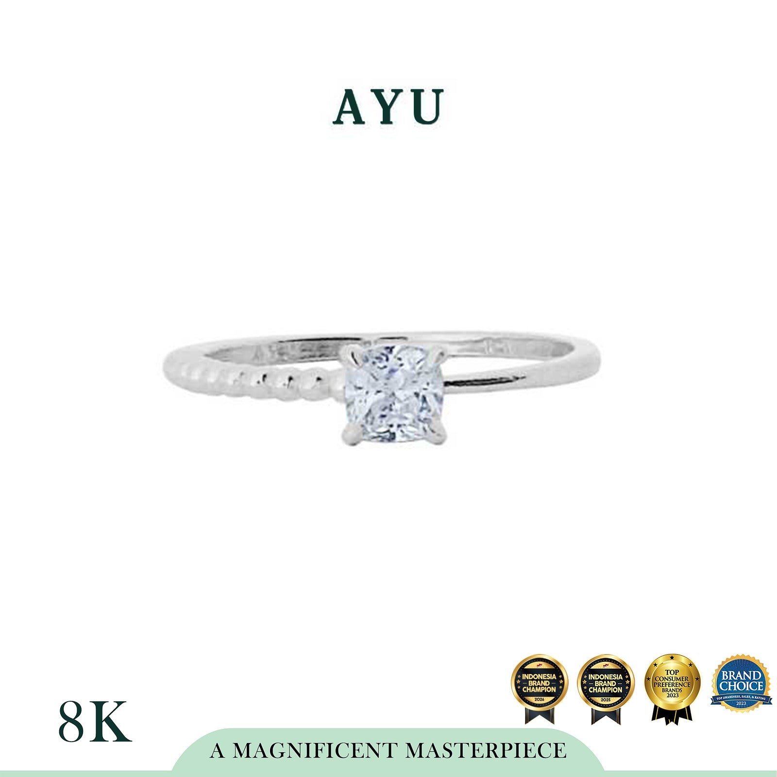 AYU Cincin Emas - Undecided Pepper Cushion Solitaire 8k White Gold