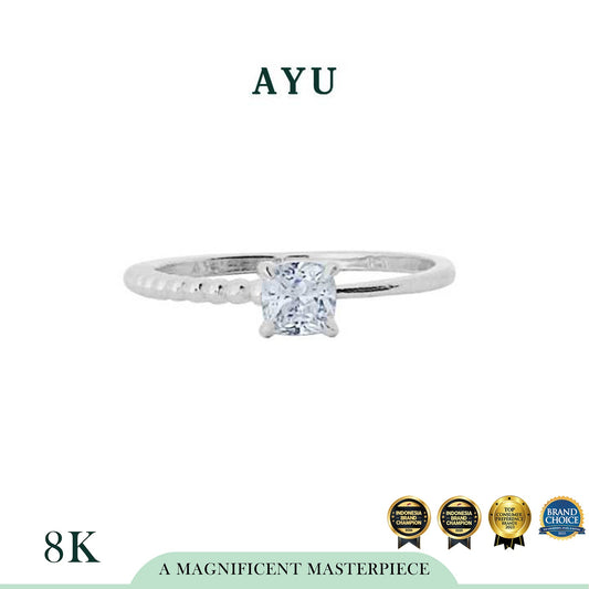 AYU Cincin Emas - Undecided Pepper Cushion Solitaire 8k White Gold