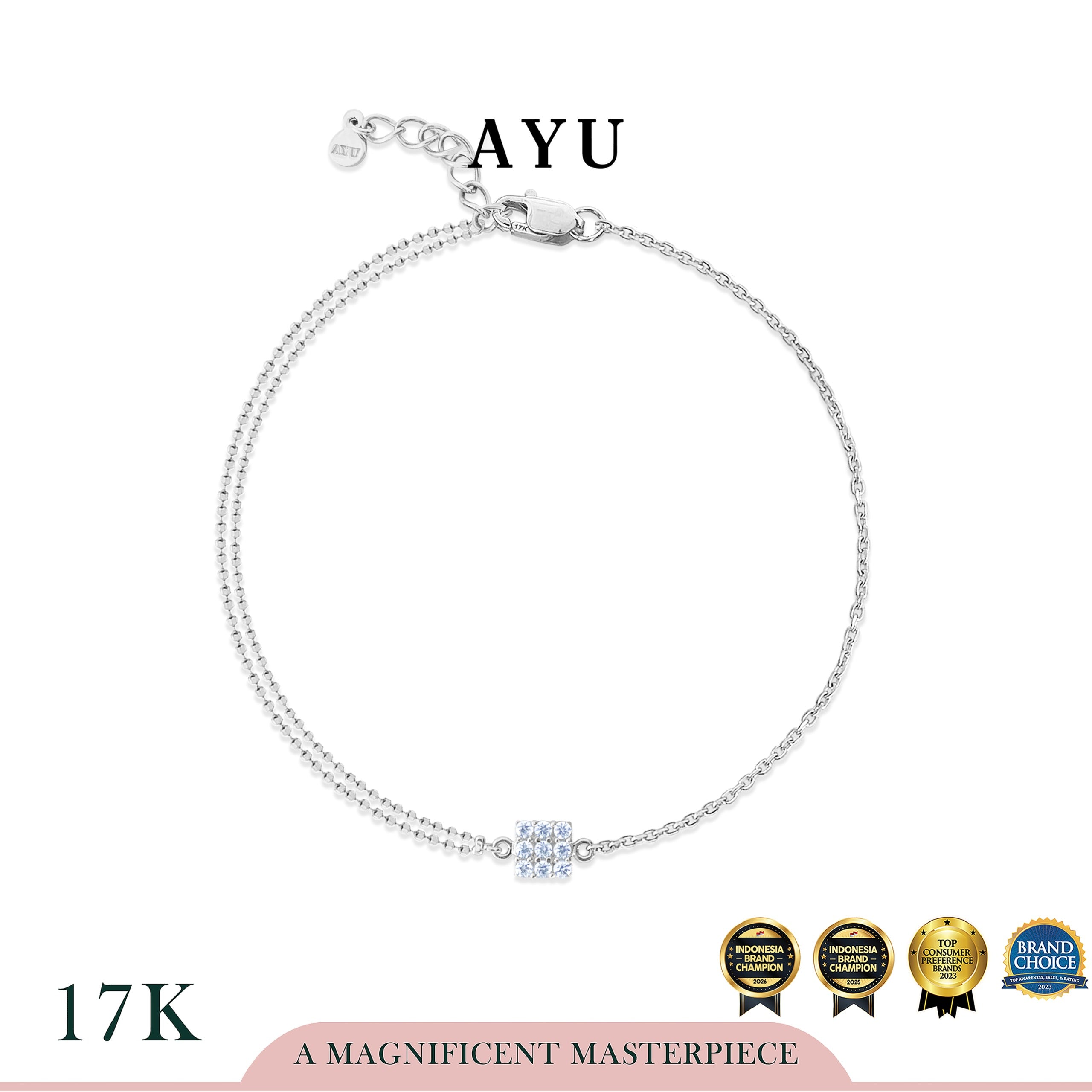 AYU Gelang Emas - Undecided Square Pave Bracelet 17k White Gold