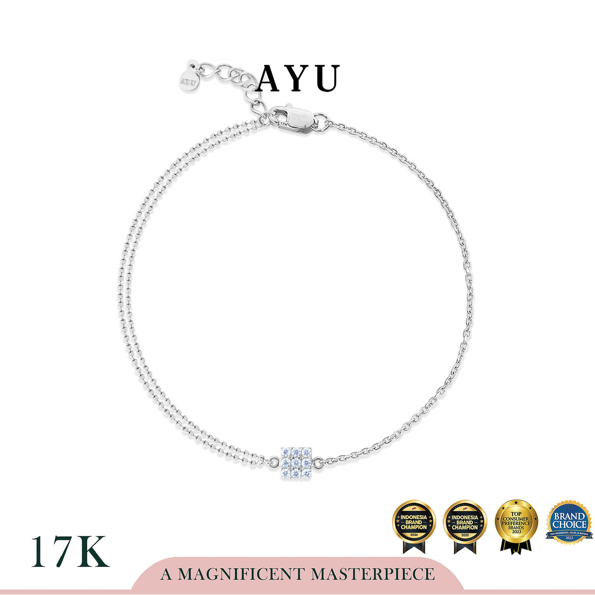 AYU Gelang Emas - Undecided Square Pave Bracelet 17k White Gold
