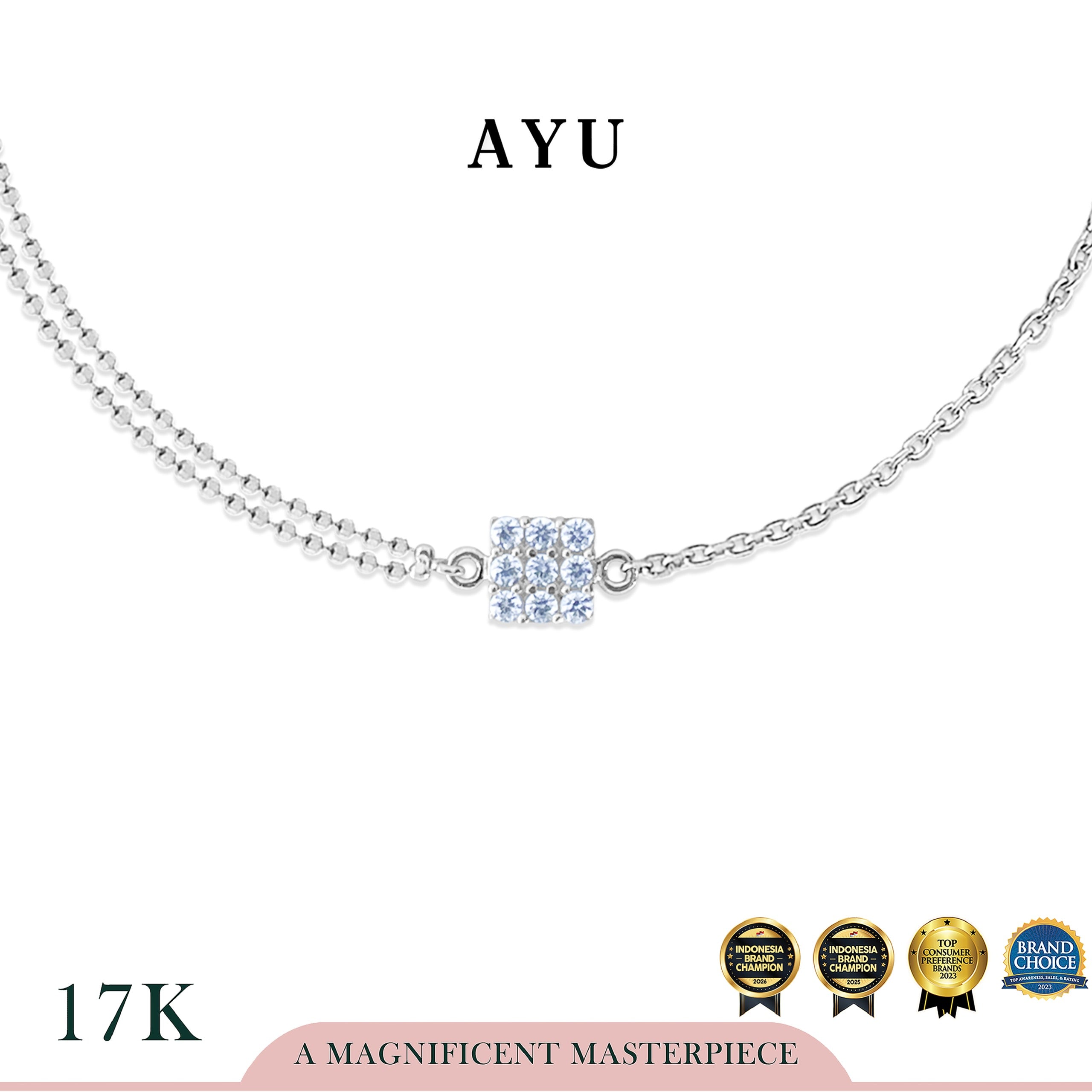 AYU Gelang Emas - Undecided Square Pave Bracelet 17k White Gold