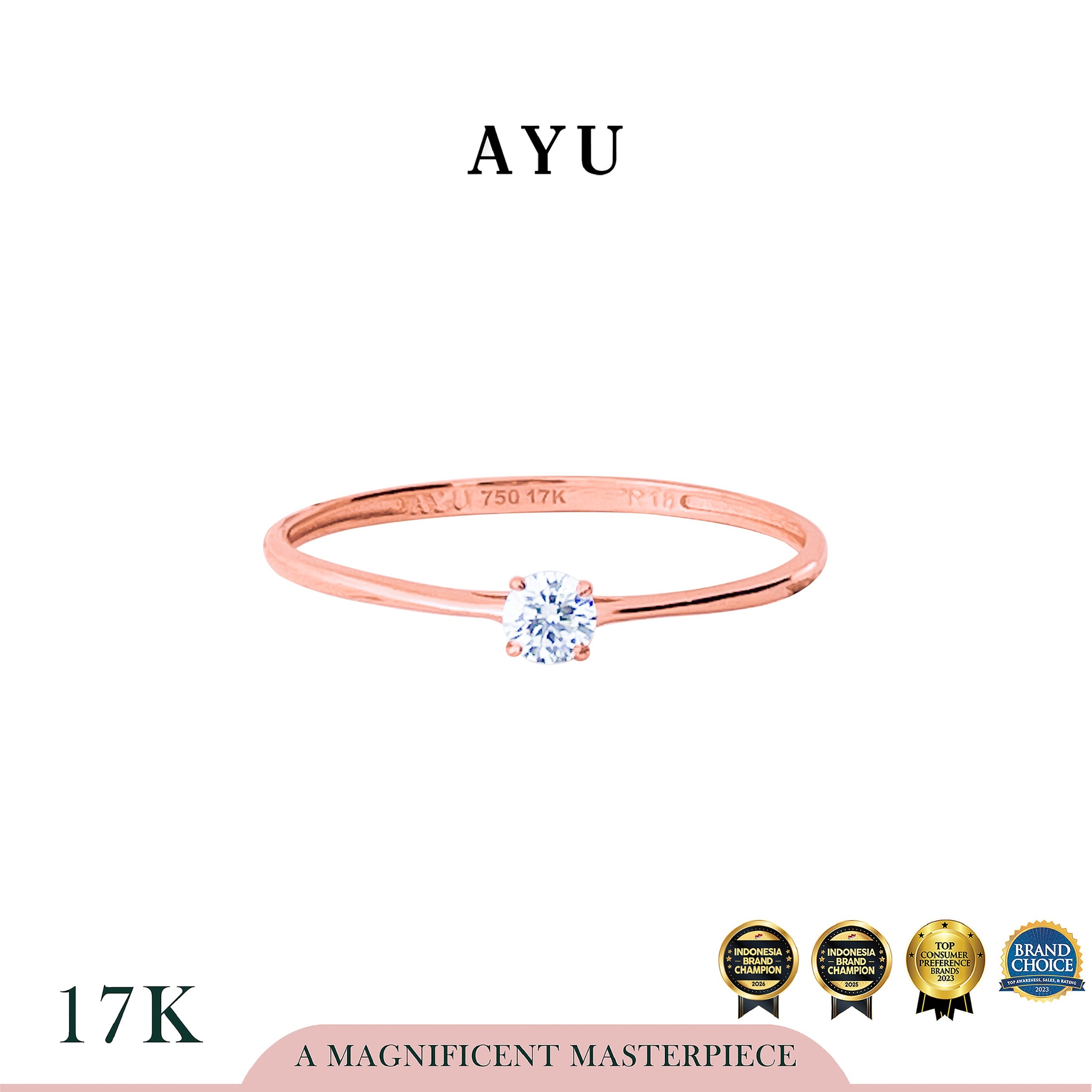 AYU Cincin Emas - Whisper Mini Round Solitaire 17k Rose Gold