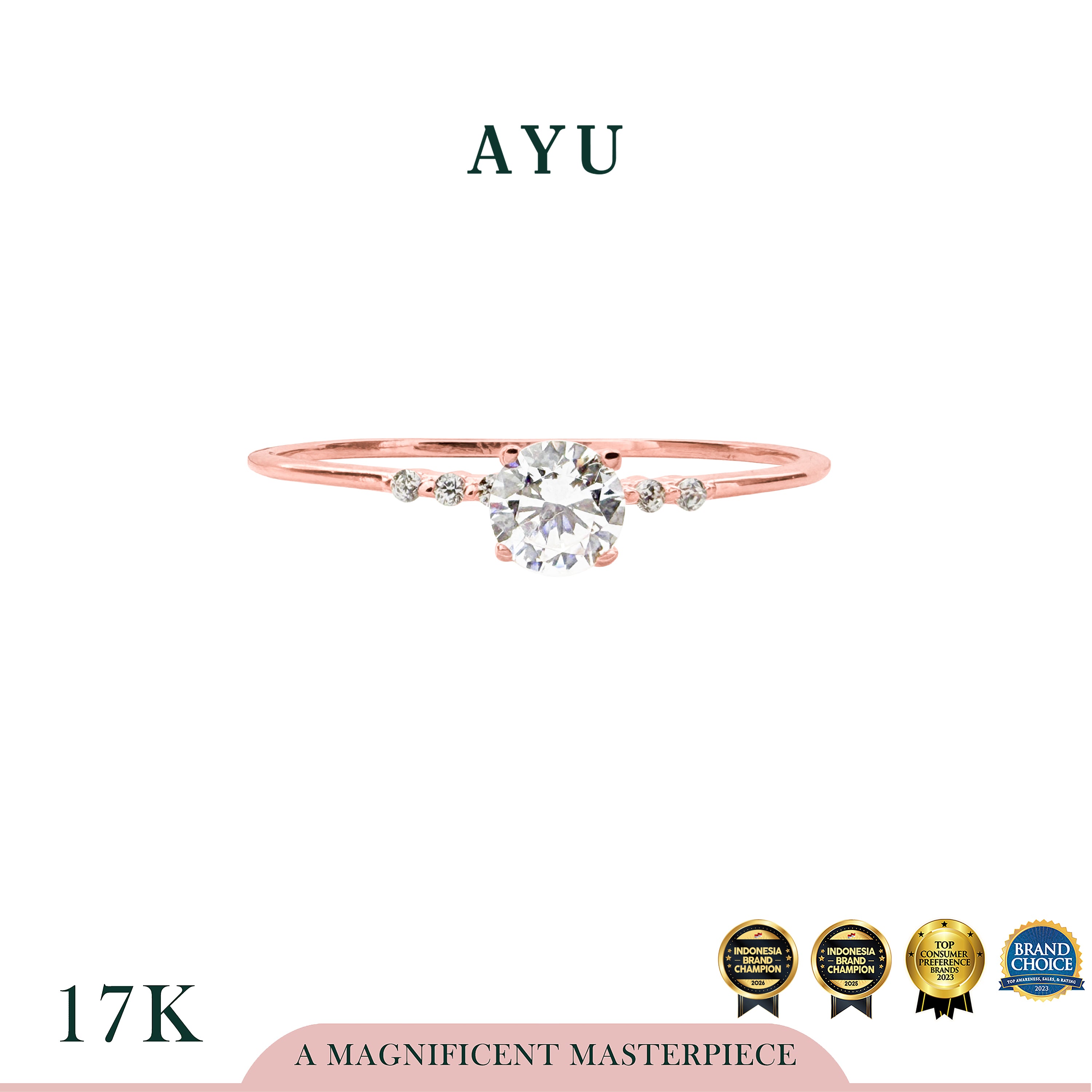AYU Cincin Emas - Whisper Thin Round Solitaire 17k Rose Gold