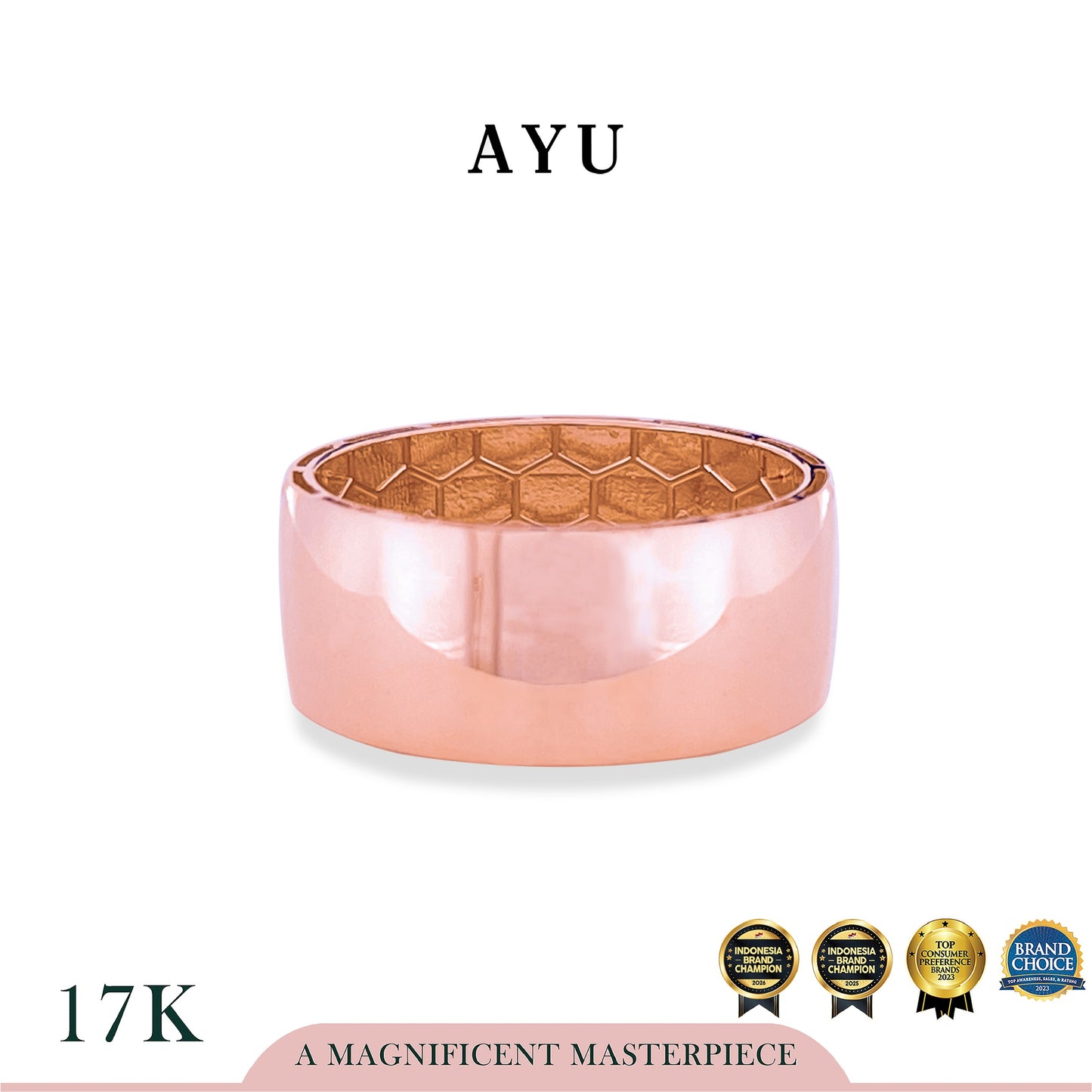 AYU Cincin Emas - Wide Gold Band Ring 17k Rose Gold