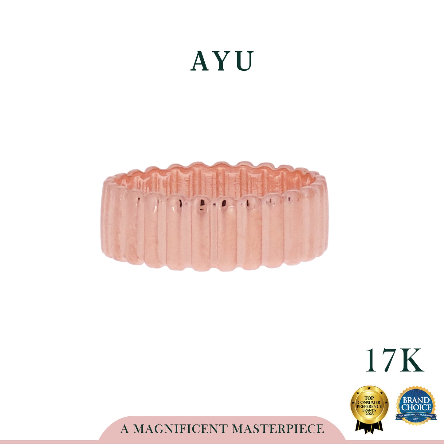 AYU Cincin Emas - Wide Gold Eclaire Stack 17K Rose Gold