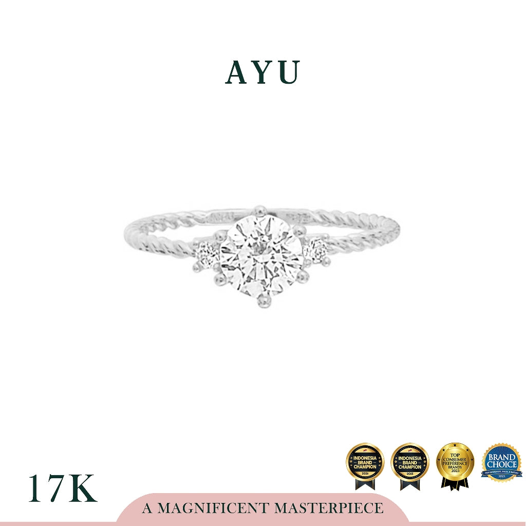 AYU Cincin Emas - 3 Stones Twist Ring 17K White Gold