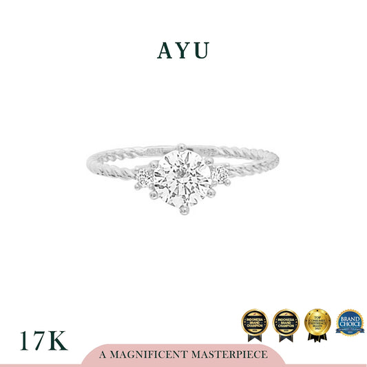 AYU Cincin Emas - 3 Stones Twist Ring 17K White Gold