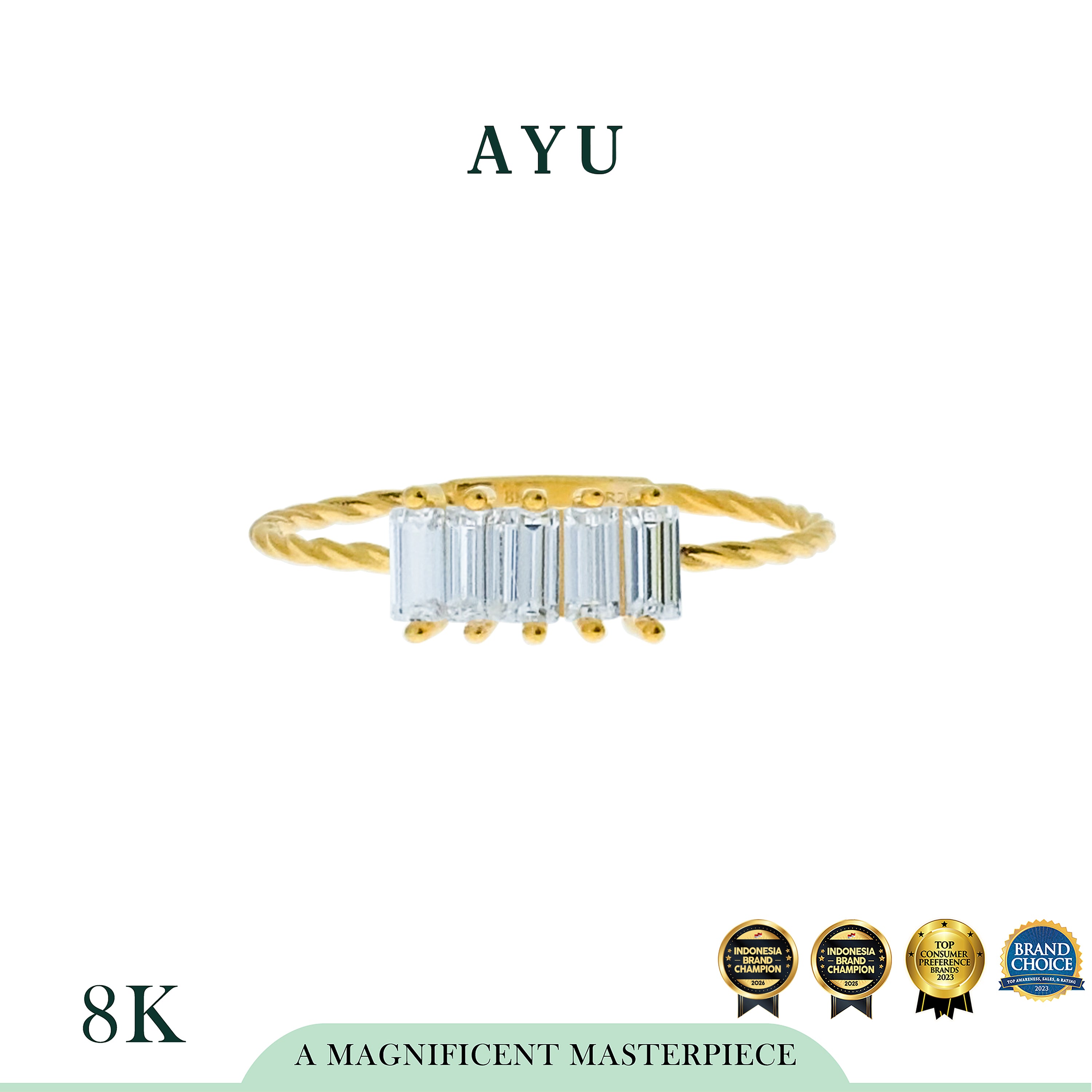 AYU Cincin Emas - 5 Baguette Twist Ring 8k Yellow Gold