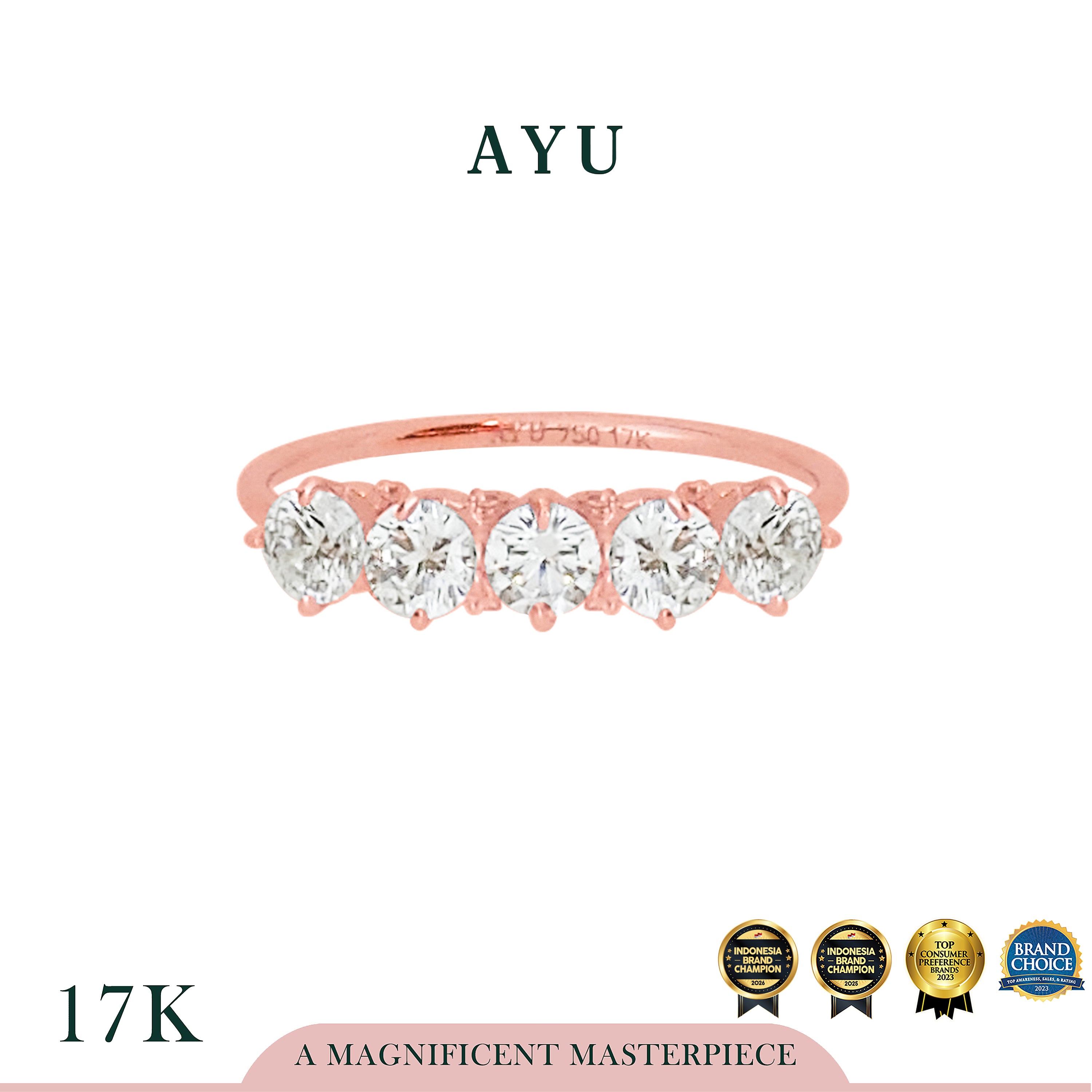 AYU Cincin Emas - 5 Claw Stones With Thin Ring 17k Rose Gold