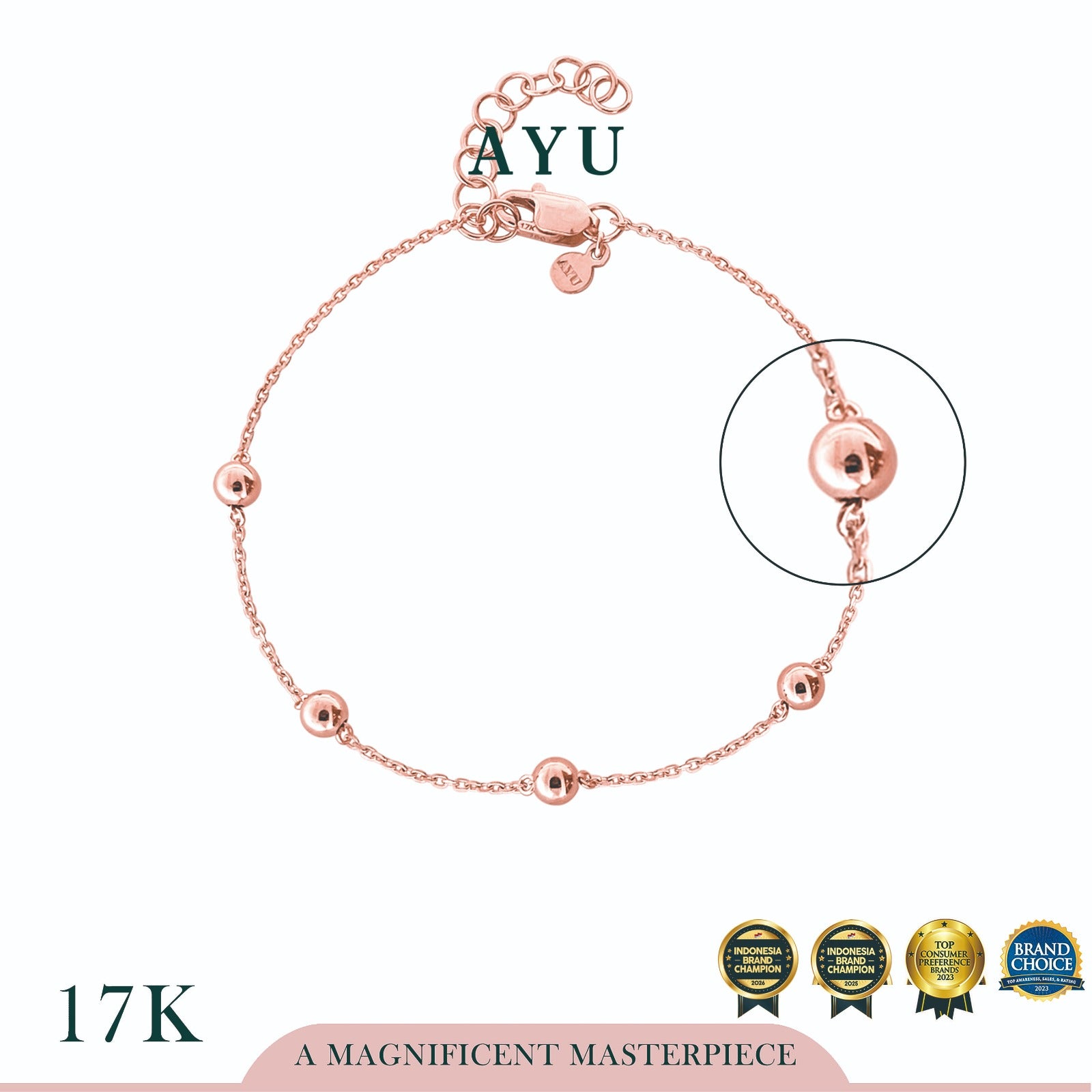 AYU Gelang Emas - 5 Gold Boba Bracelet 17k Rose Gold