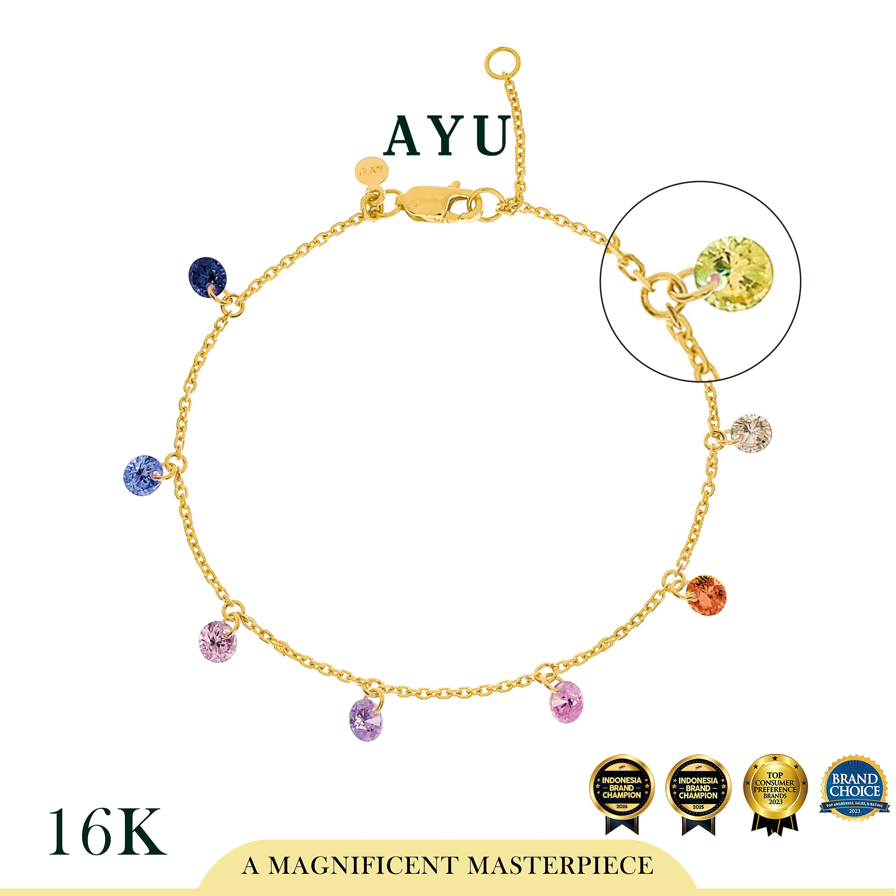 AYU Gelang Emas Korea - Pastel Rainbow Candy Pop Chain Bracelet 16K Yellow Gold