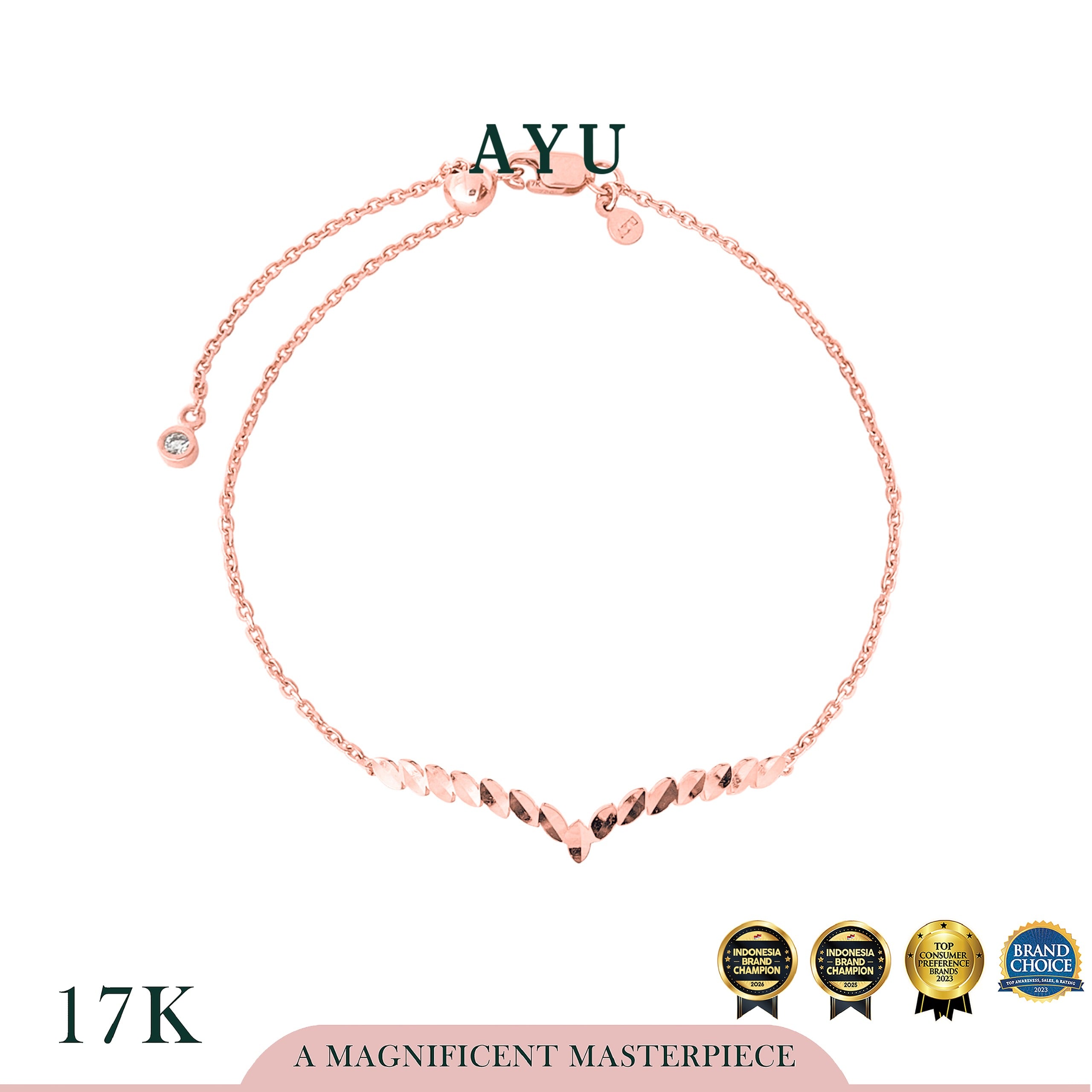 AYU Gelang Emas - Angel Vine Chevron Bling Adjustable Bracelet 17k Rose Gold