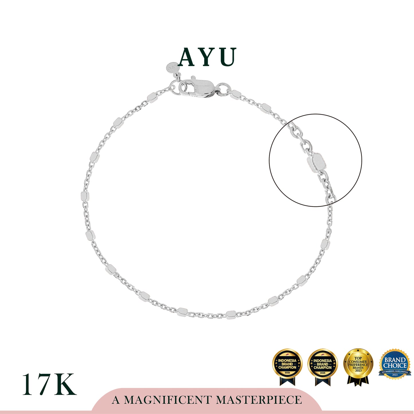 AYU Gelang Emas - Bling Beads Chain Bracelet 17k White Gold