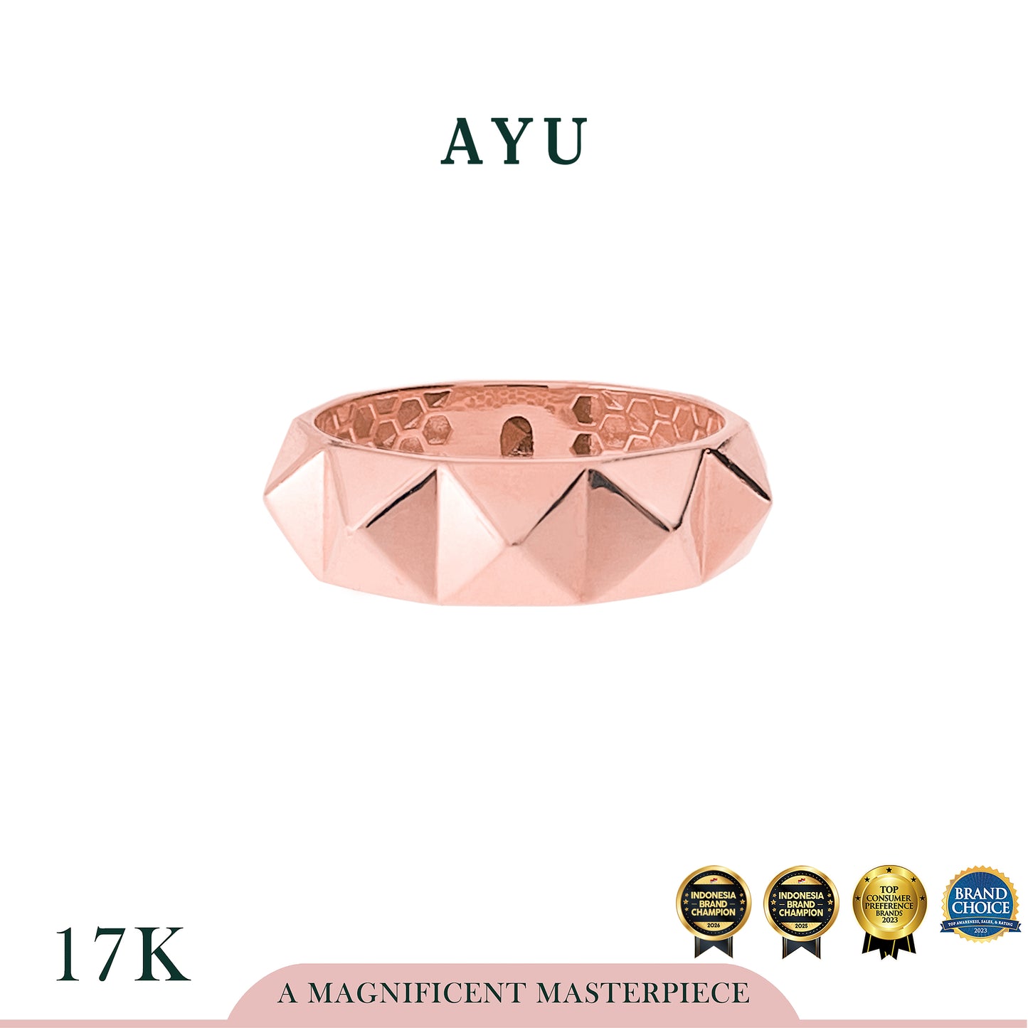 AYU Cincin Emas - Bold Stud Stack Ring 17k Rose Gold