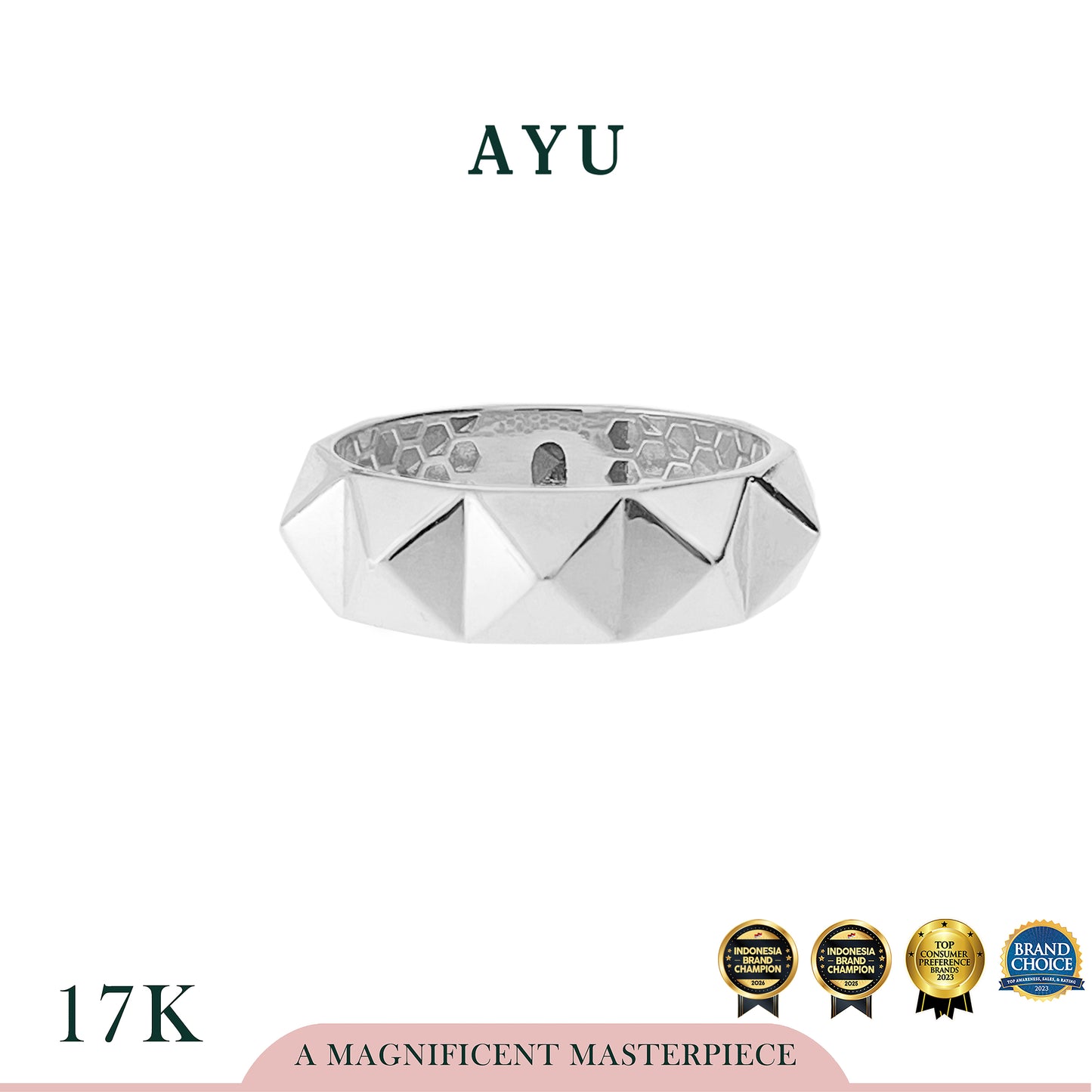 AYU Cincin Emas - Bold Stud Stack Ring 17k White Gold