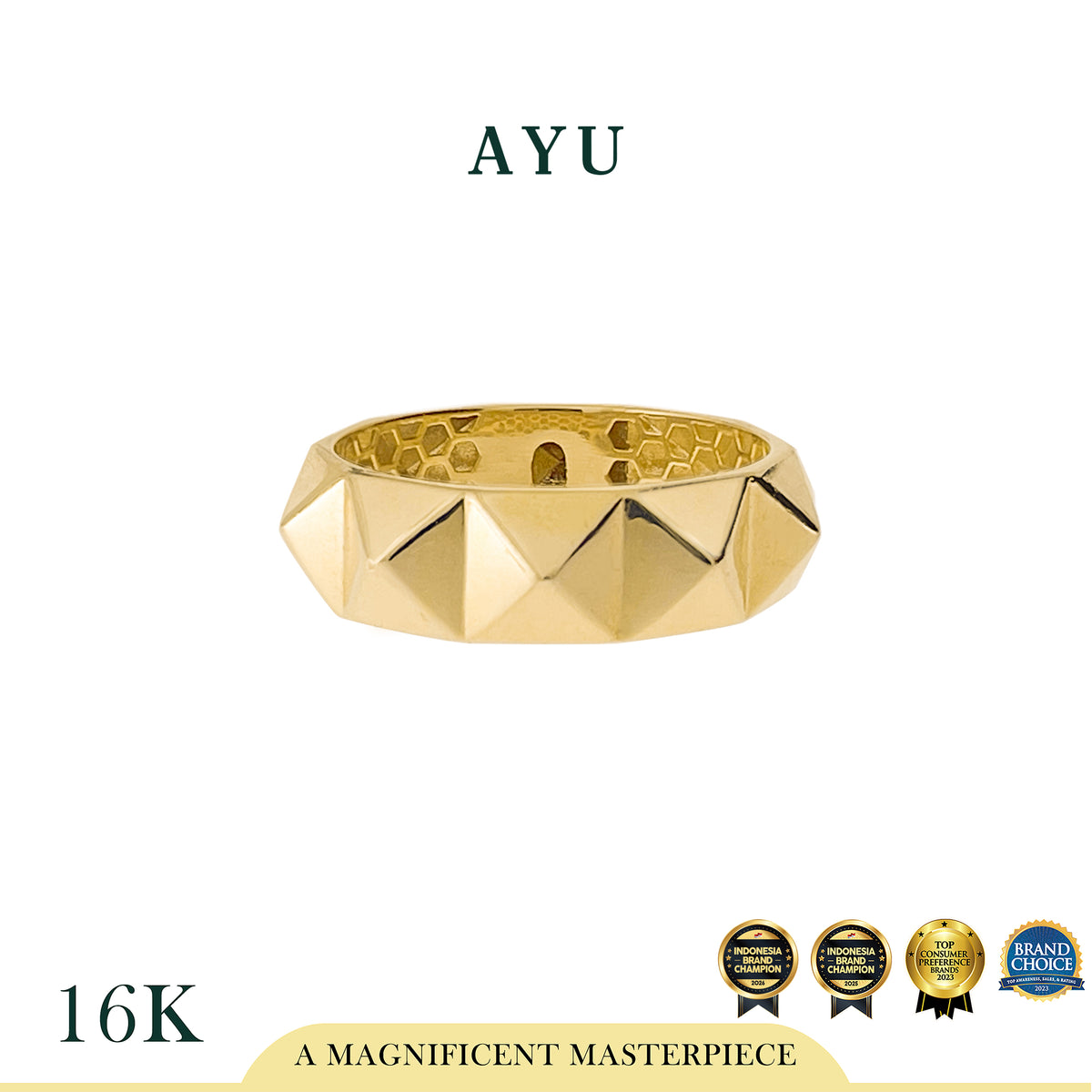 AYU Cincin Emas - Bold Stud Stack Ring 16k Yellow Gold