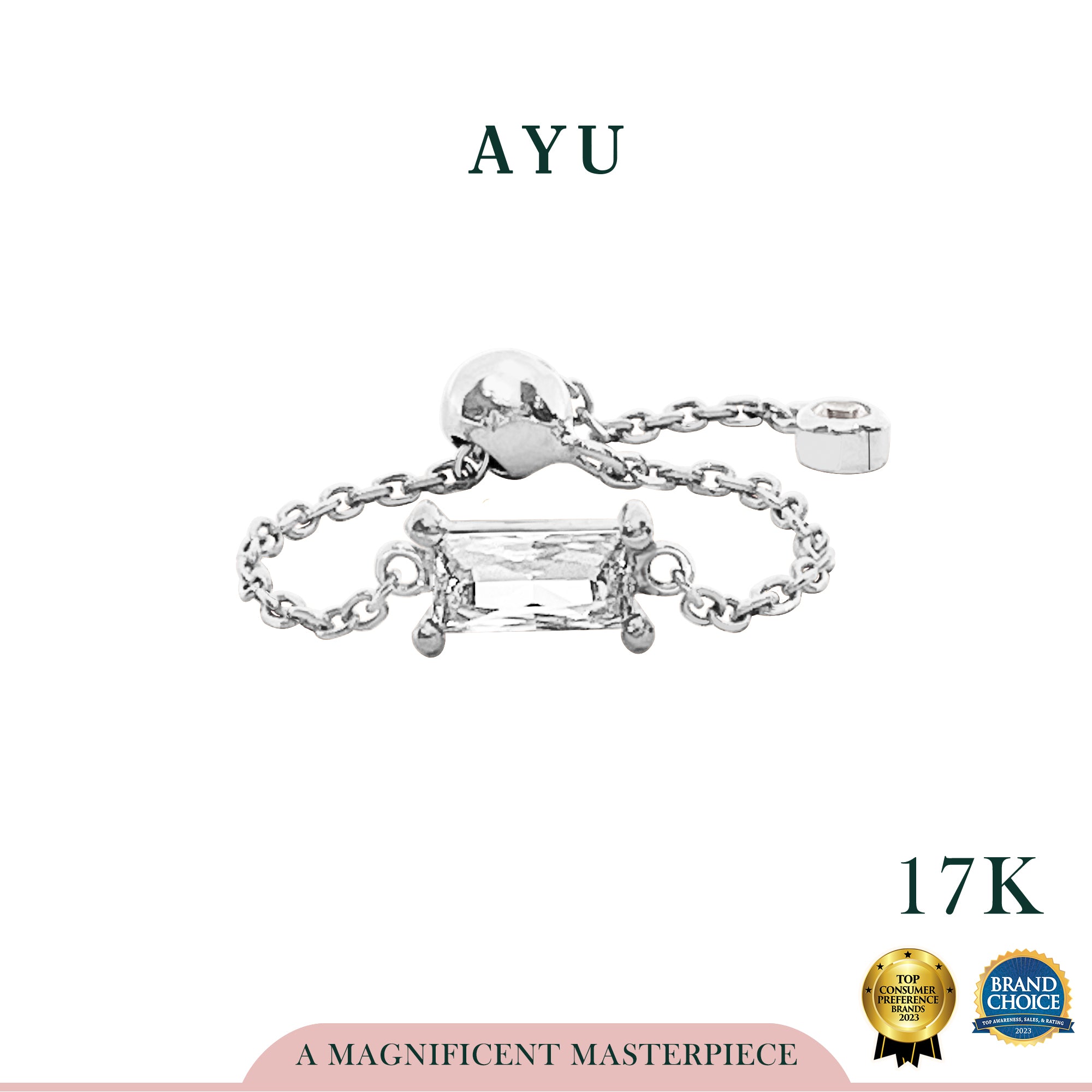 AYU Cincin Emas - Bejeweled In Baguette Adjustable Ring 17k White Gold