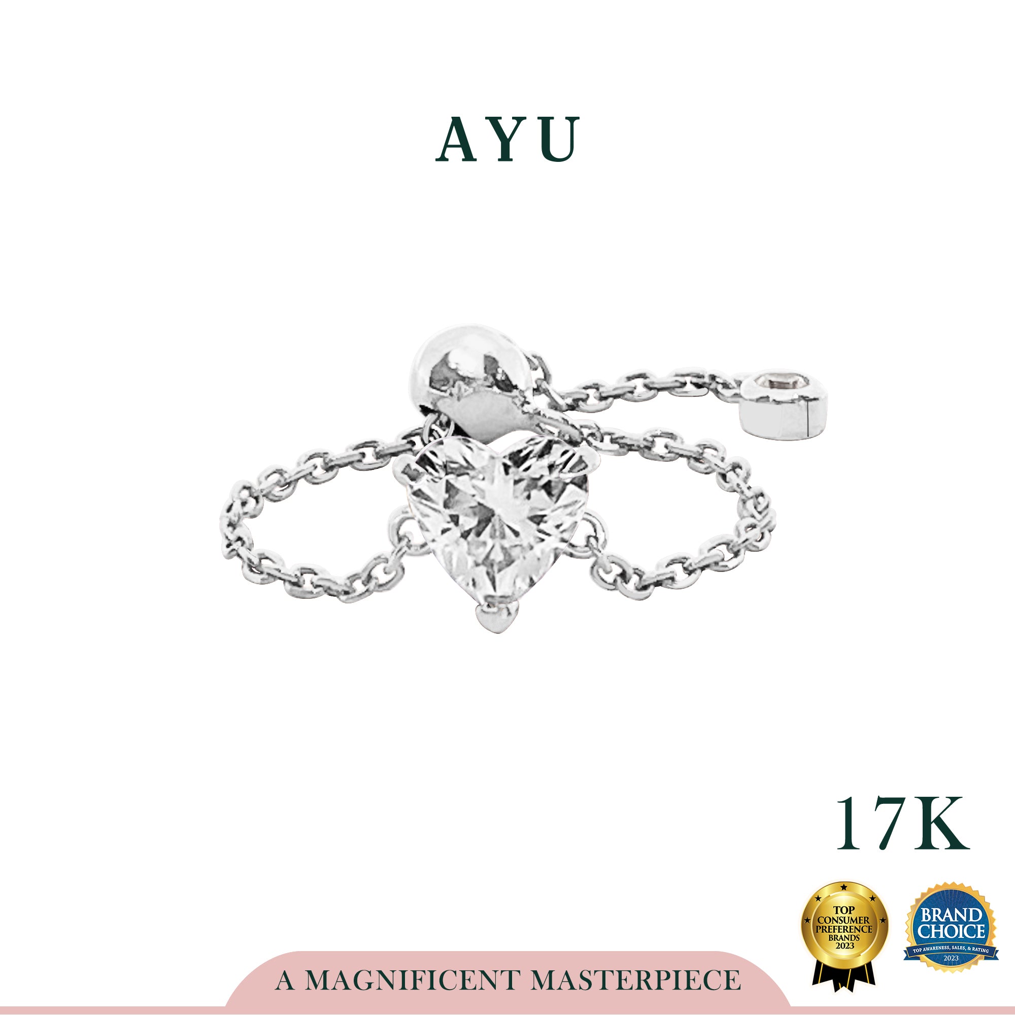 AYU Cincin Emas - Bejeweled In Heart Adjustable Ring 17k White Gold