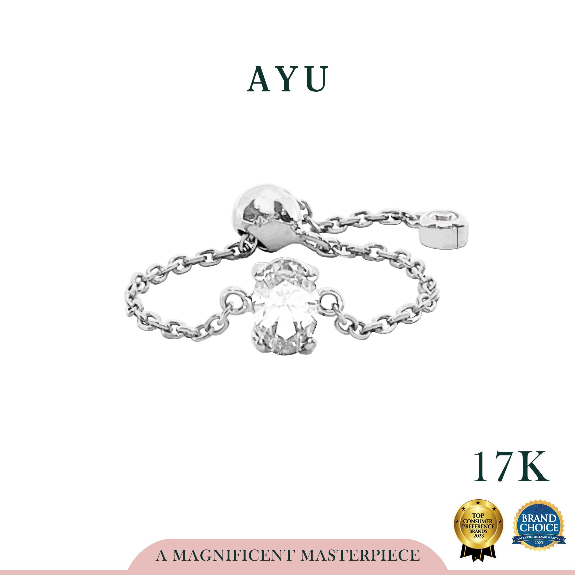 AYU Cincin Emas - Bejeweled In Oval Adjustable Ring 17k White Gold