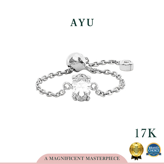 AYU Cincin Emas - Bejeweled In Oval Adjustable Ring 17k White Gold