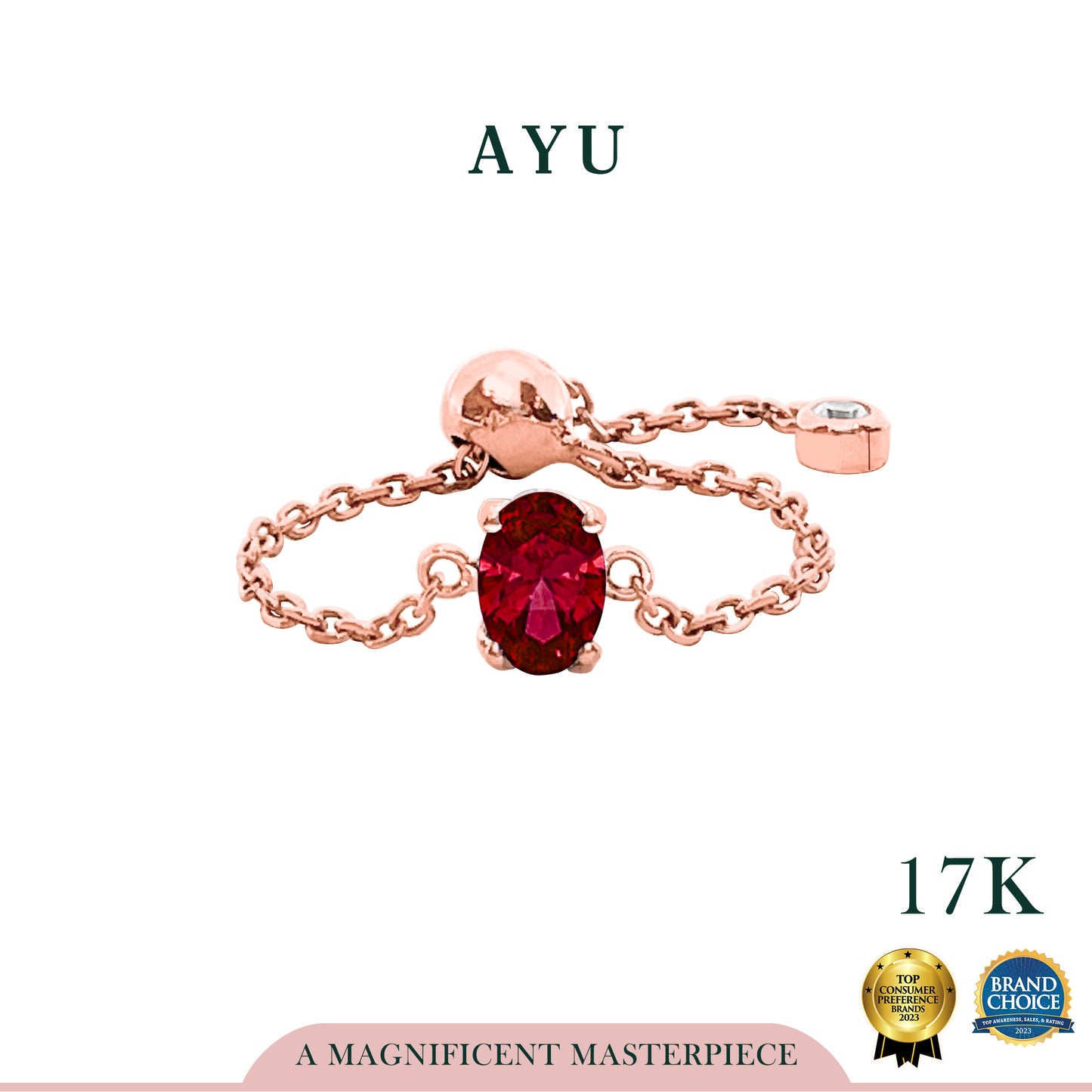 AYU Cincin Emas - Bejeweled In Oval Adjustable Ring 17k Rose Gold