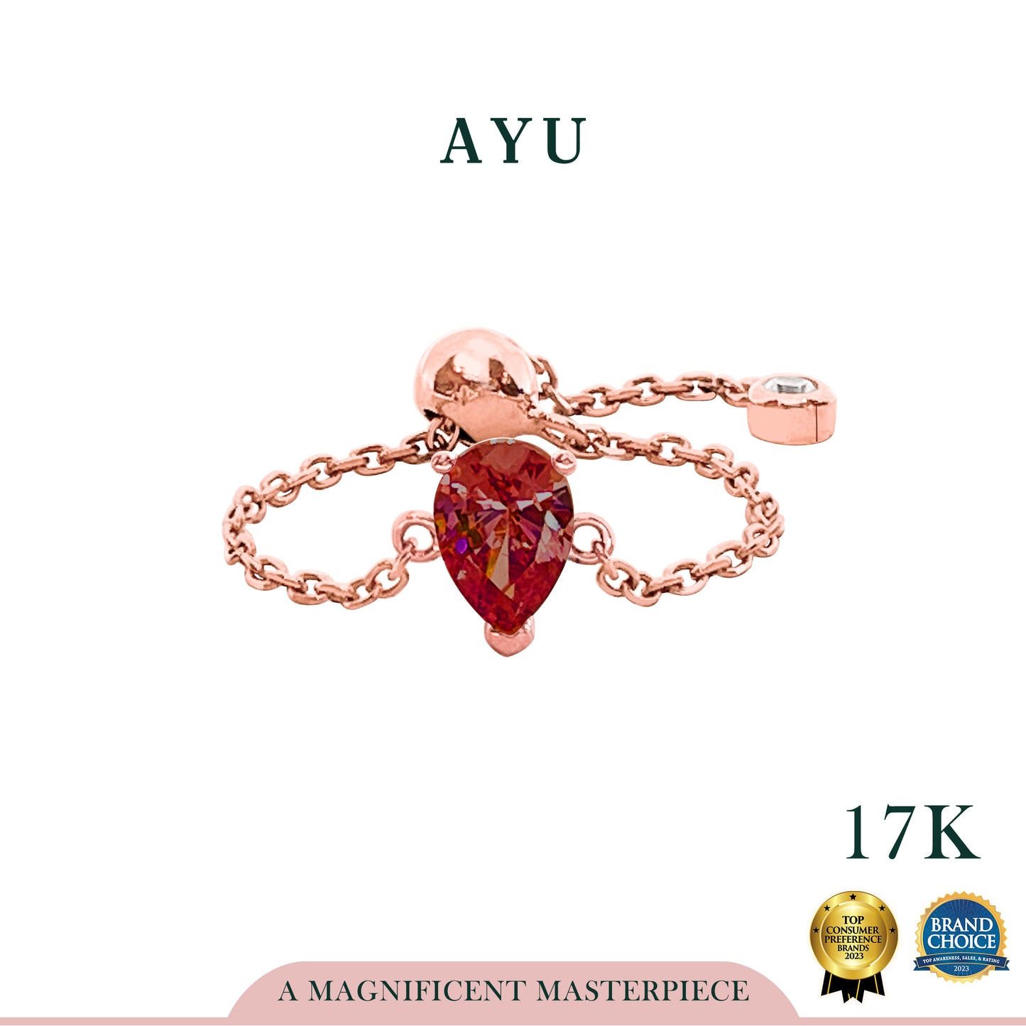 AYU Cincin Emas - Bejeweled In Teardrop Adjustable Ring 17k Rose Gold