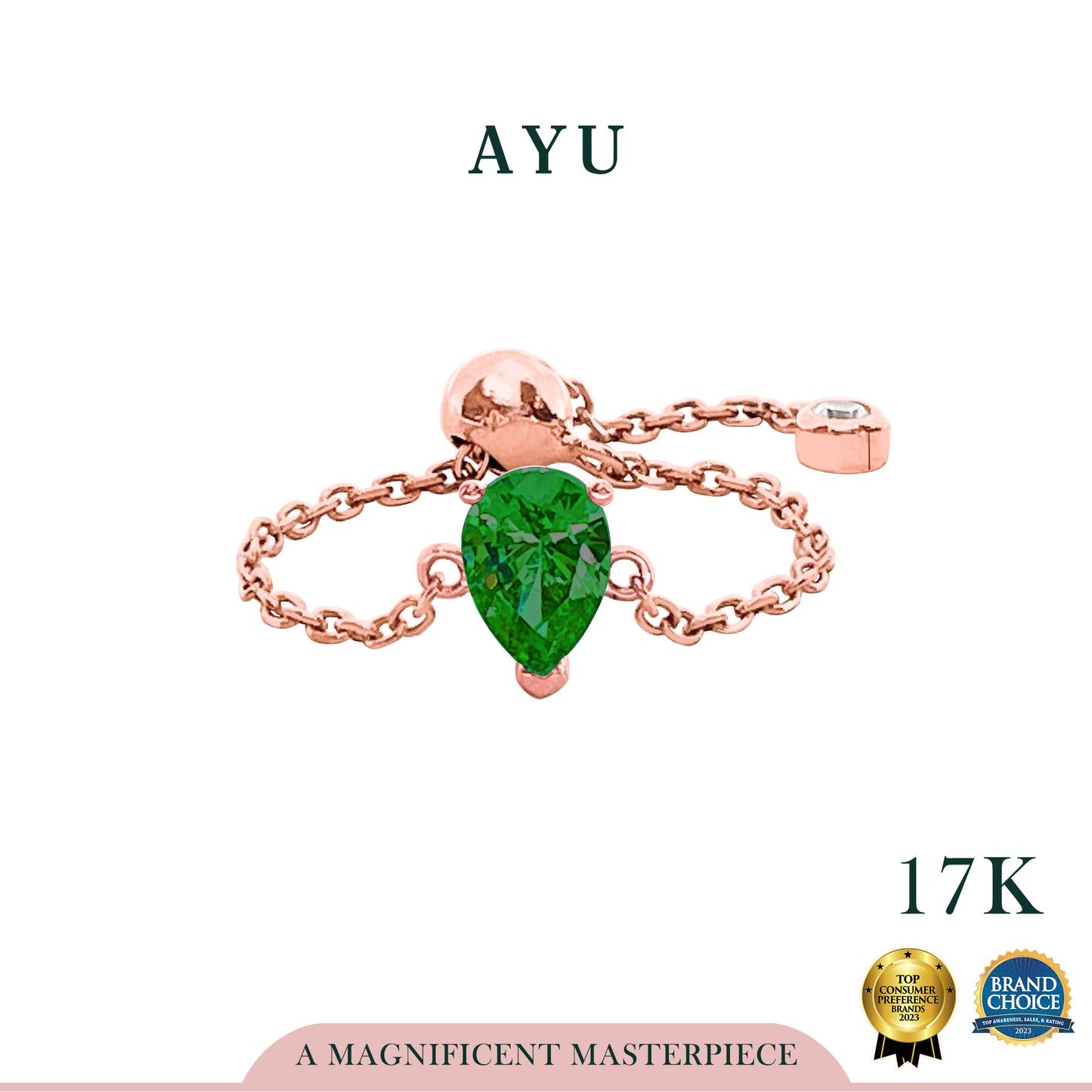 AYU Cincin Emas - Bejeweled In Teardrop Adjustable Ring 17k Rose Gold