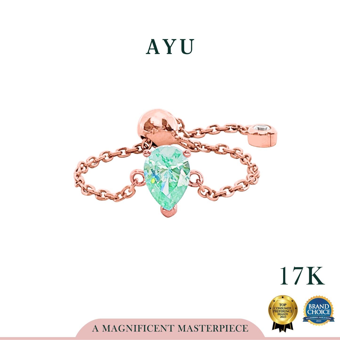 AYU Cincin Emas - Bejeweled In Teardrop Adjustable Ring 17k Rose Gold