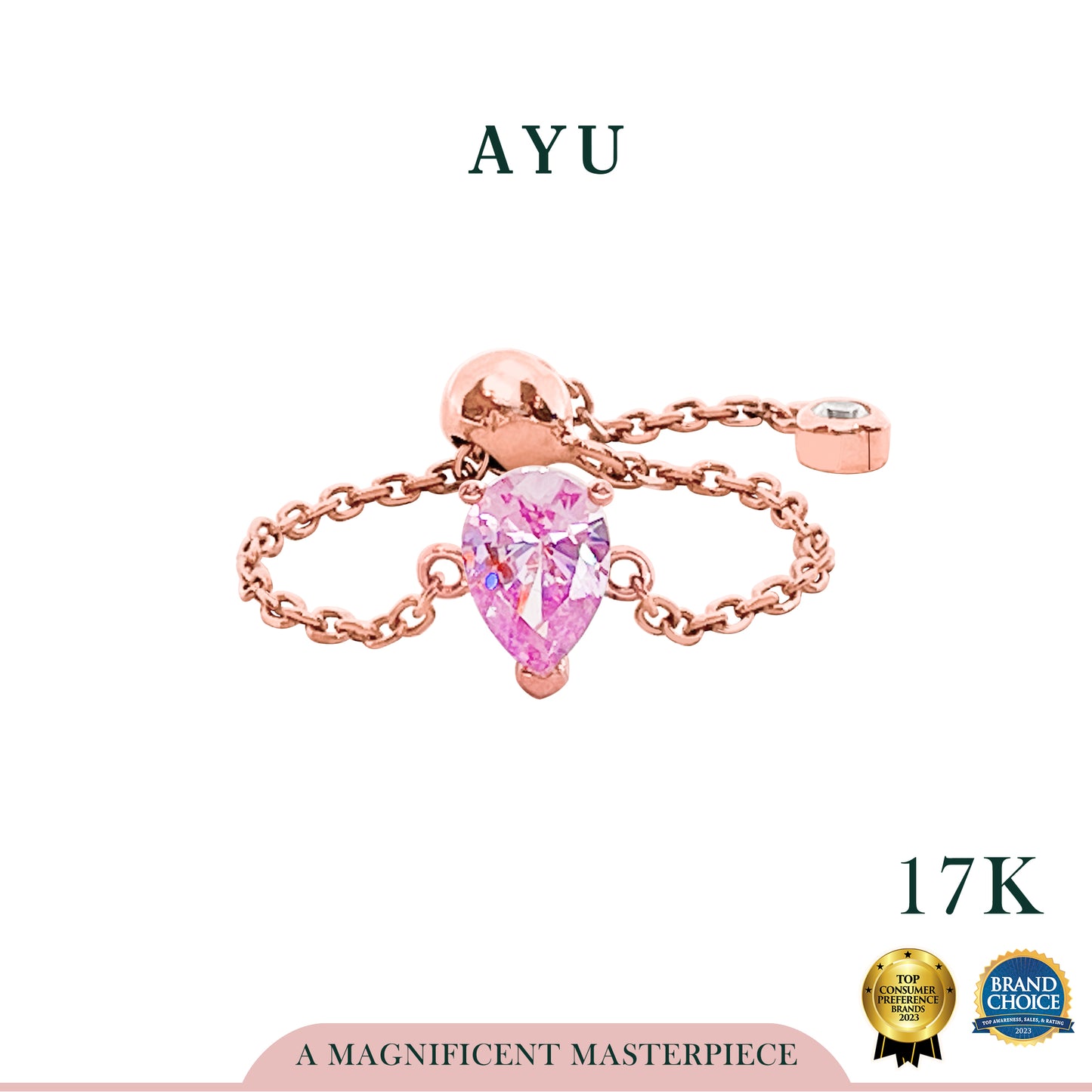 AYU Cincin Emas - Bejeweled In Teardrop Adjustable Ring 17k Rose Gold