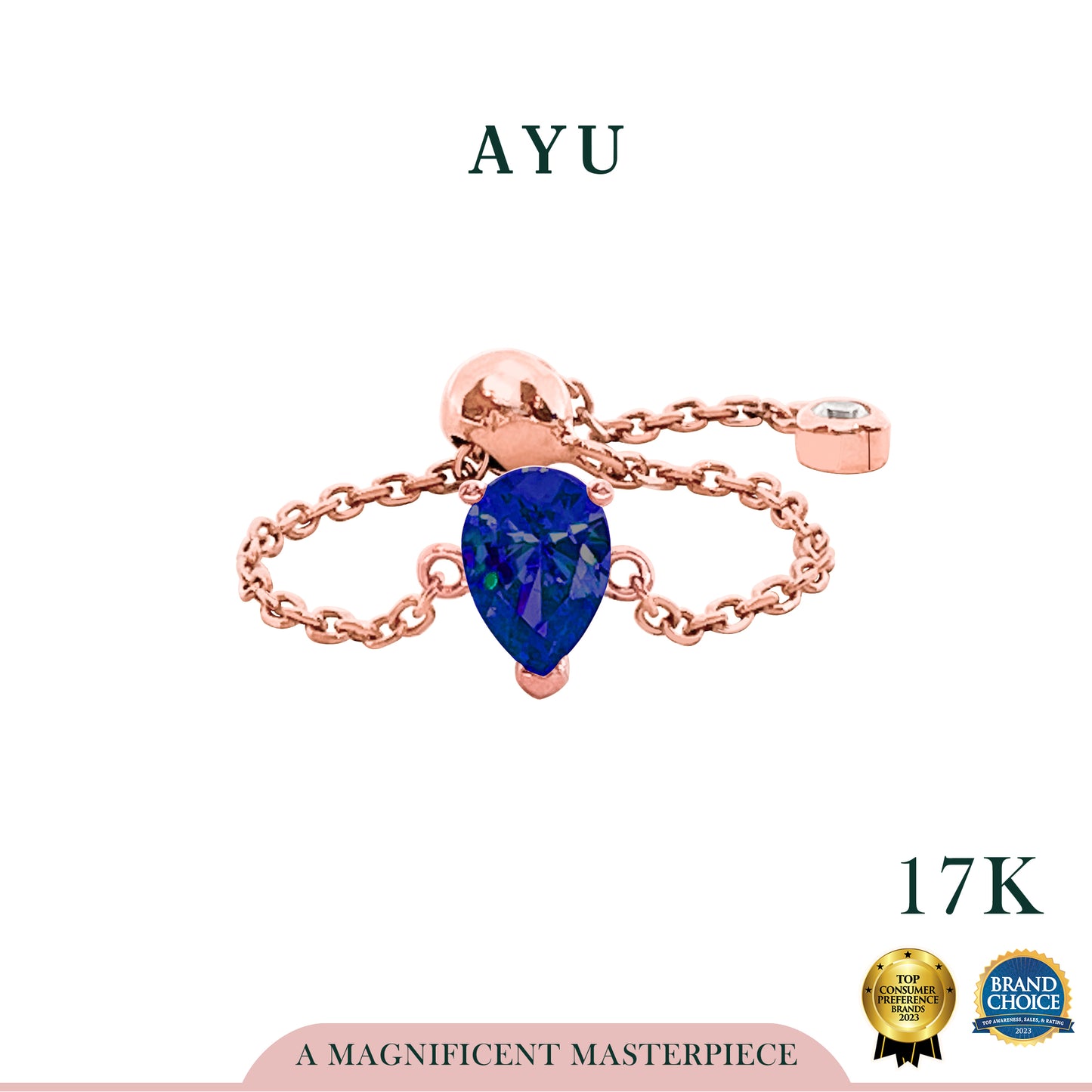 AYU Cincin Emas - Bejeweled In Teardrop Adjustable Ring 17k Rose Gold