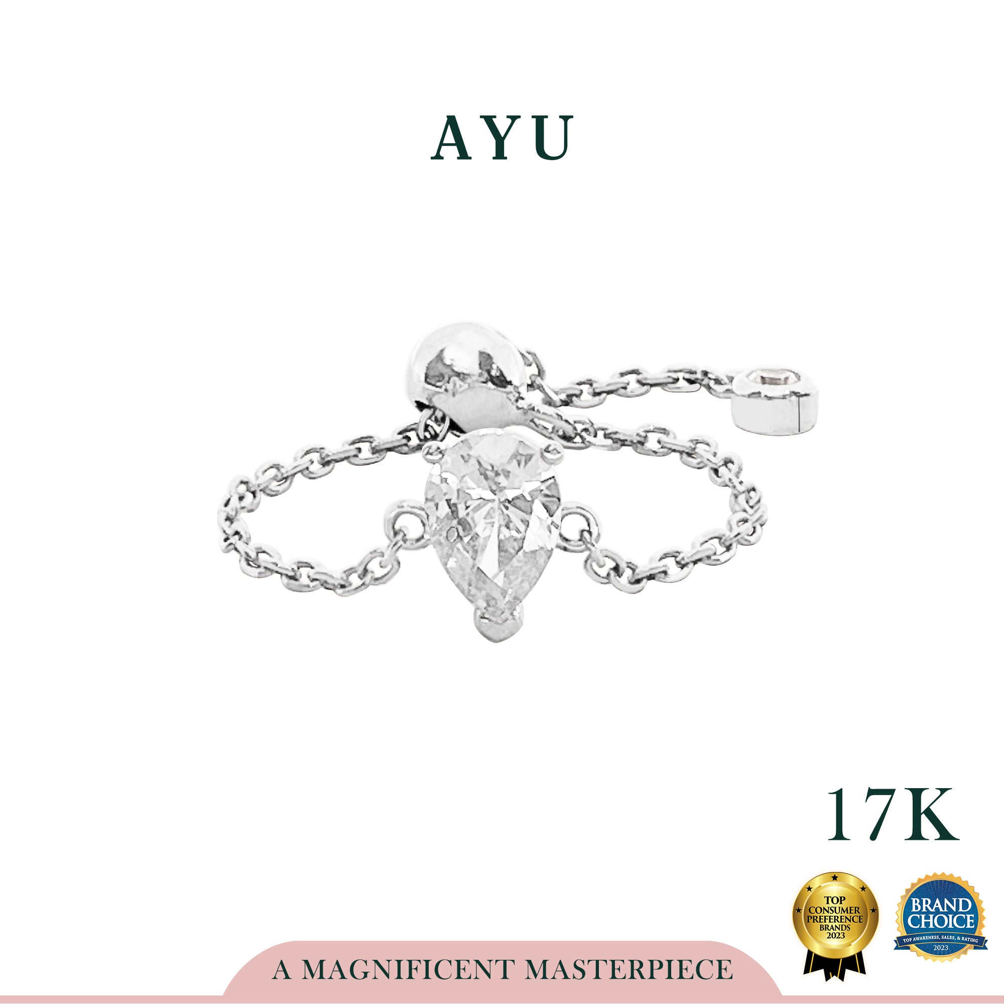 AYU Cincin Emas - Bejeweled In Teardrop Adjustable Ring 17k White Gold