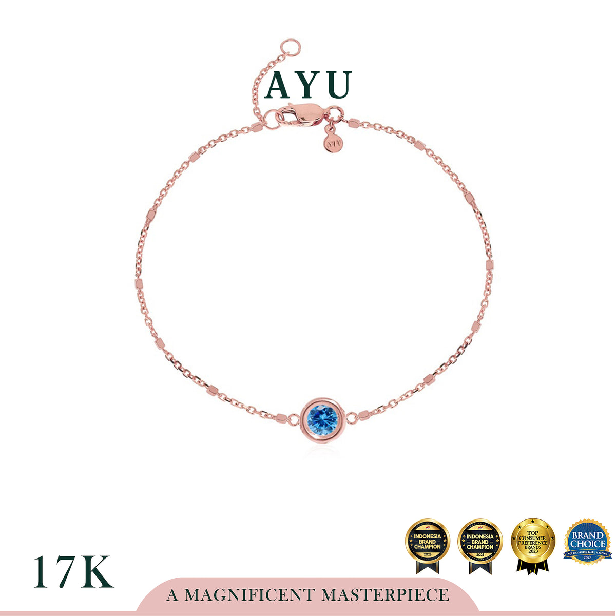 AYU Gelang Emas Korea - Bezel Bling Chain Bracelet 17k Rose Gold
