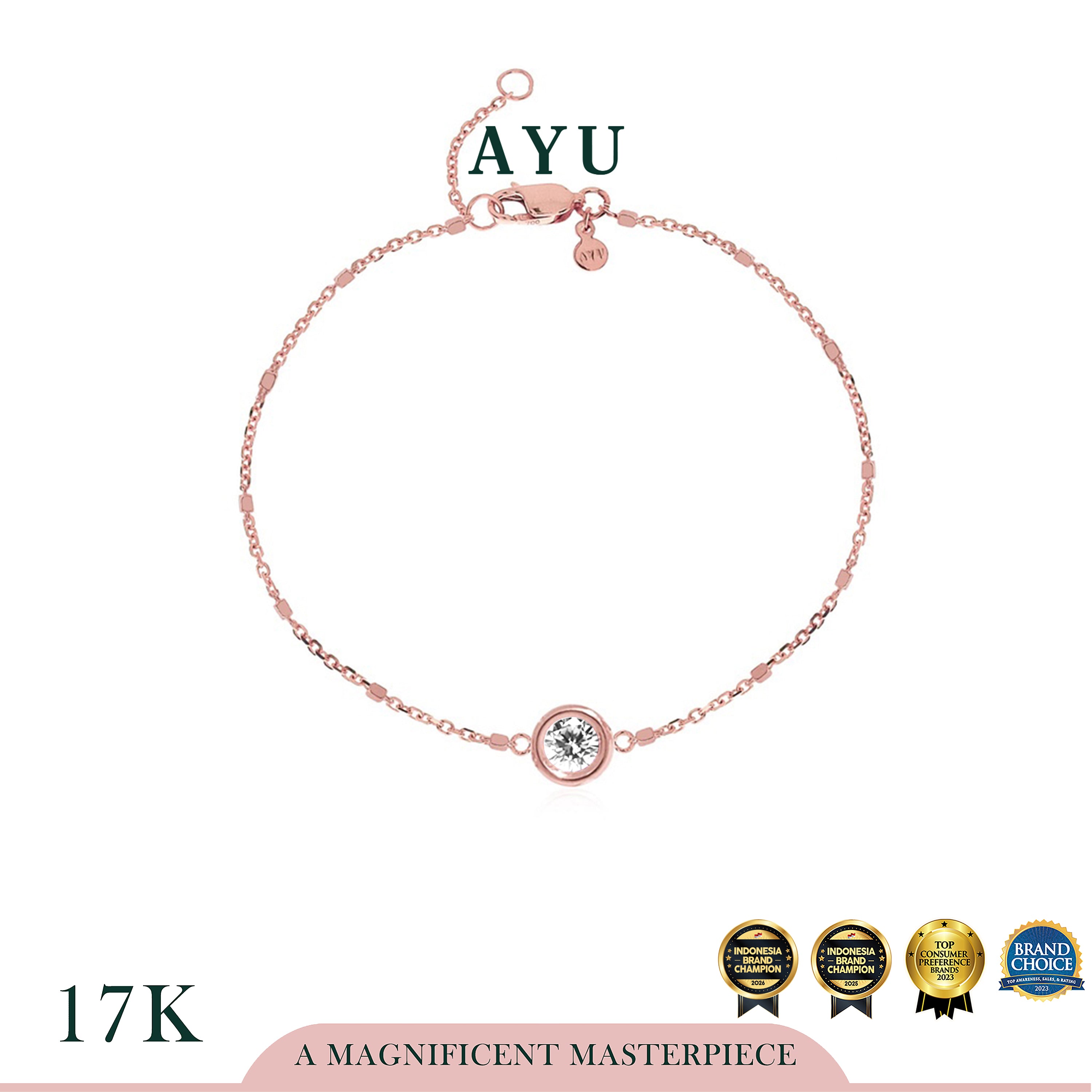 AYU Gelang Emas Korea - Bezel Bling Chain Bracelet 17k Rose Gold