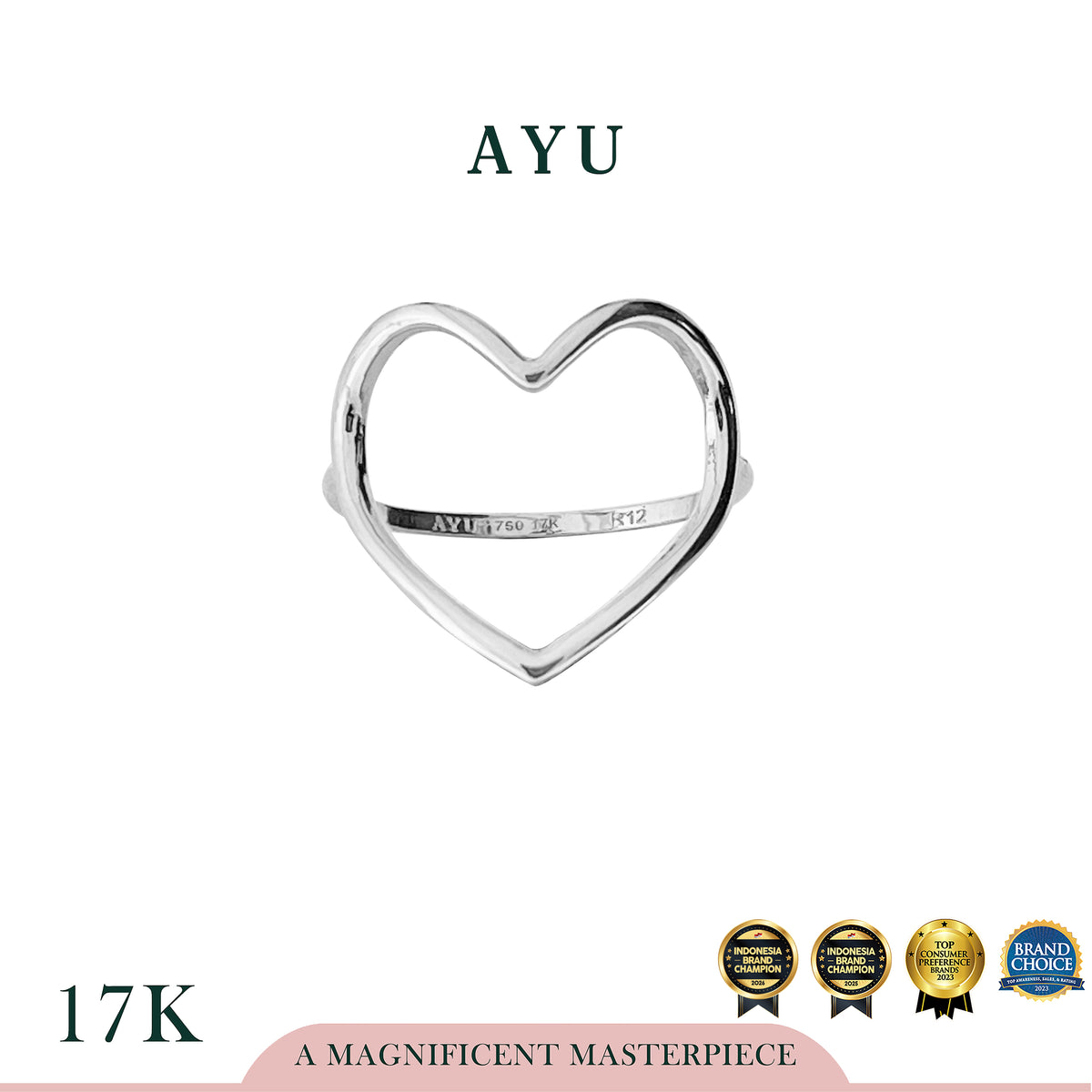 AYU Cincin Emas - Biggie Open Heart Ring 17k White Gold