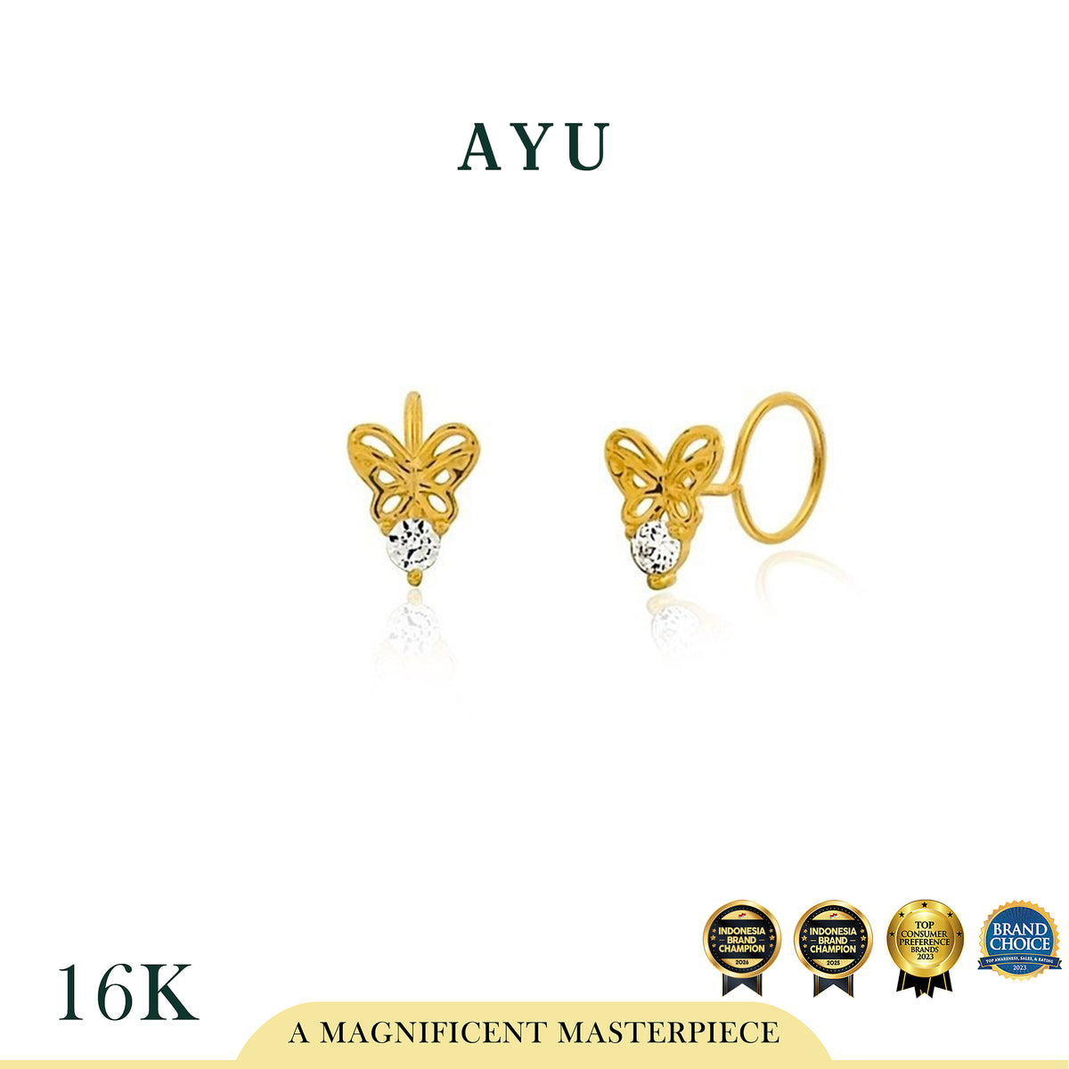 AYU Anting Emas Toge -  Butterfly Round Loop Earrings 16K Yellow Gold