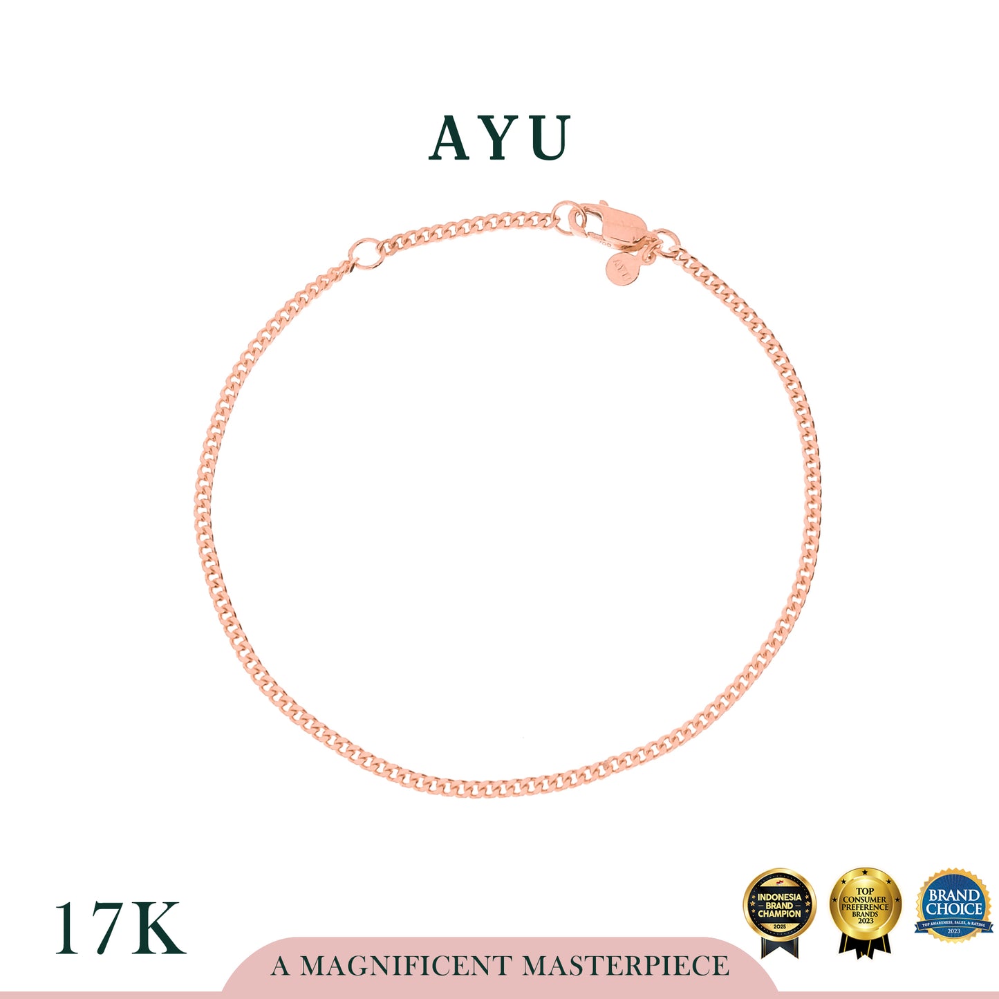 AYU Gelang Emas-Cuban Chain Bracelet 17K Rose Gold