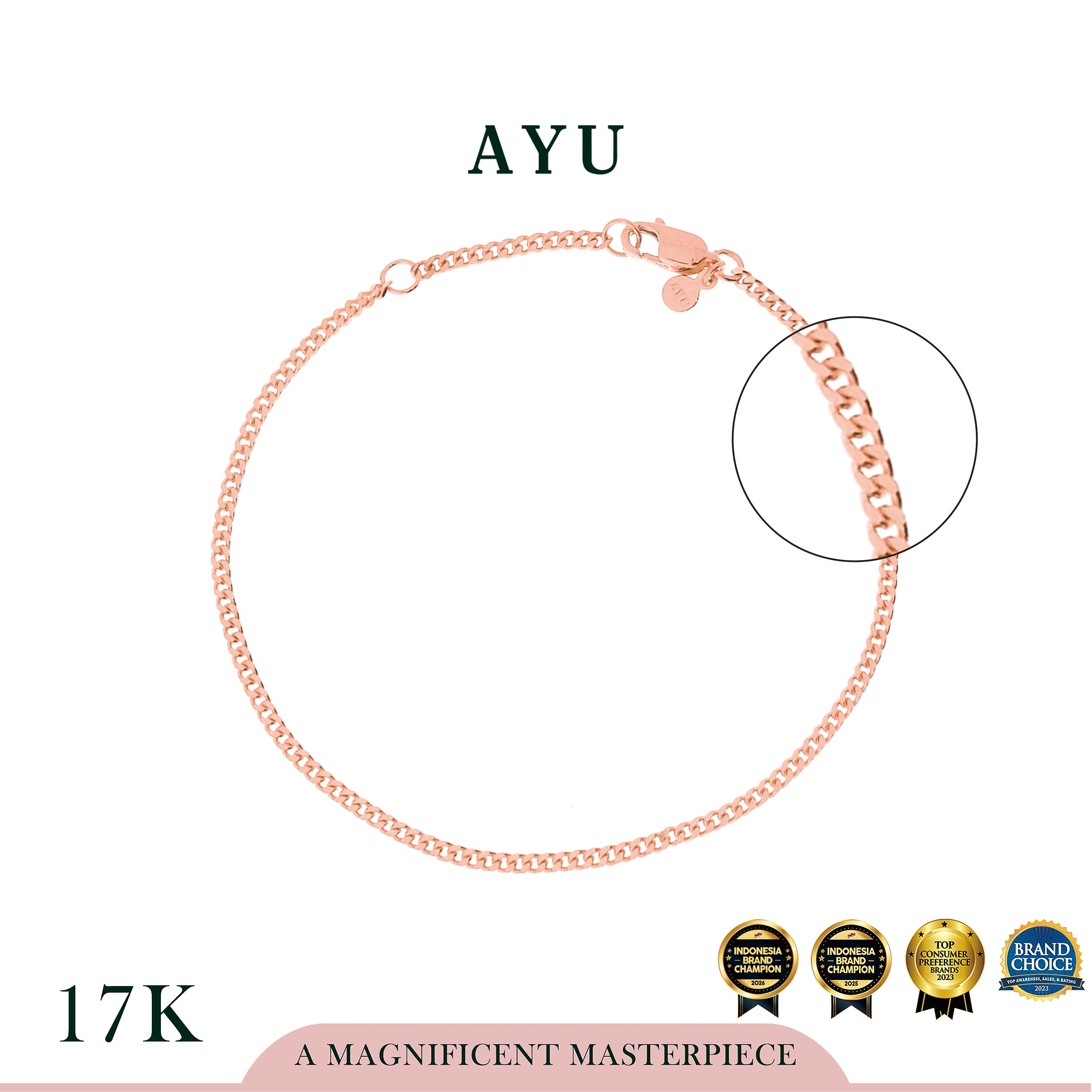 AYU Gelang Emas-Cuban Chain Bracelet 17K Rose Gold