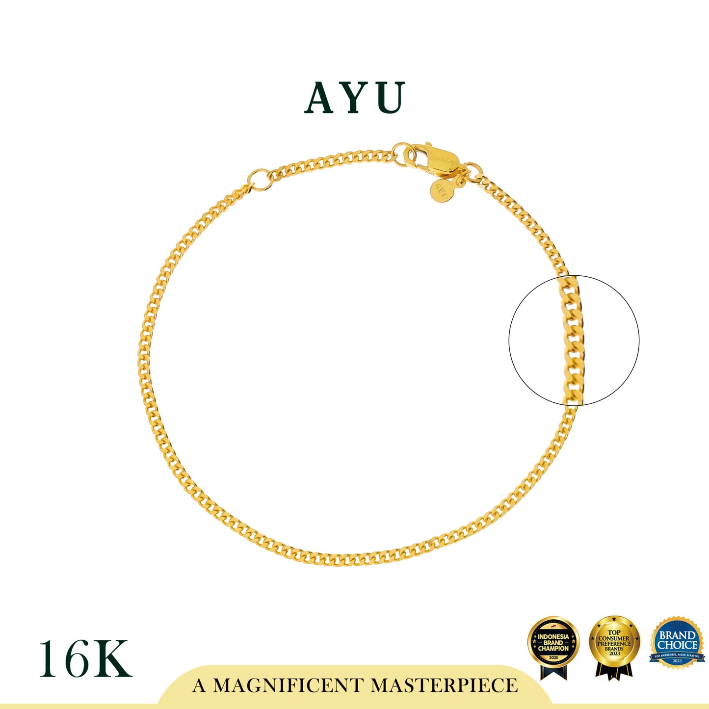 AYU Gelang Emas - Cuban Chain Bracelet 16k Yellow Gold