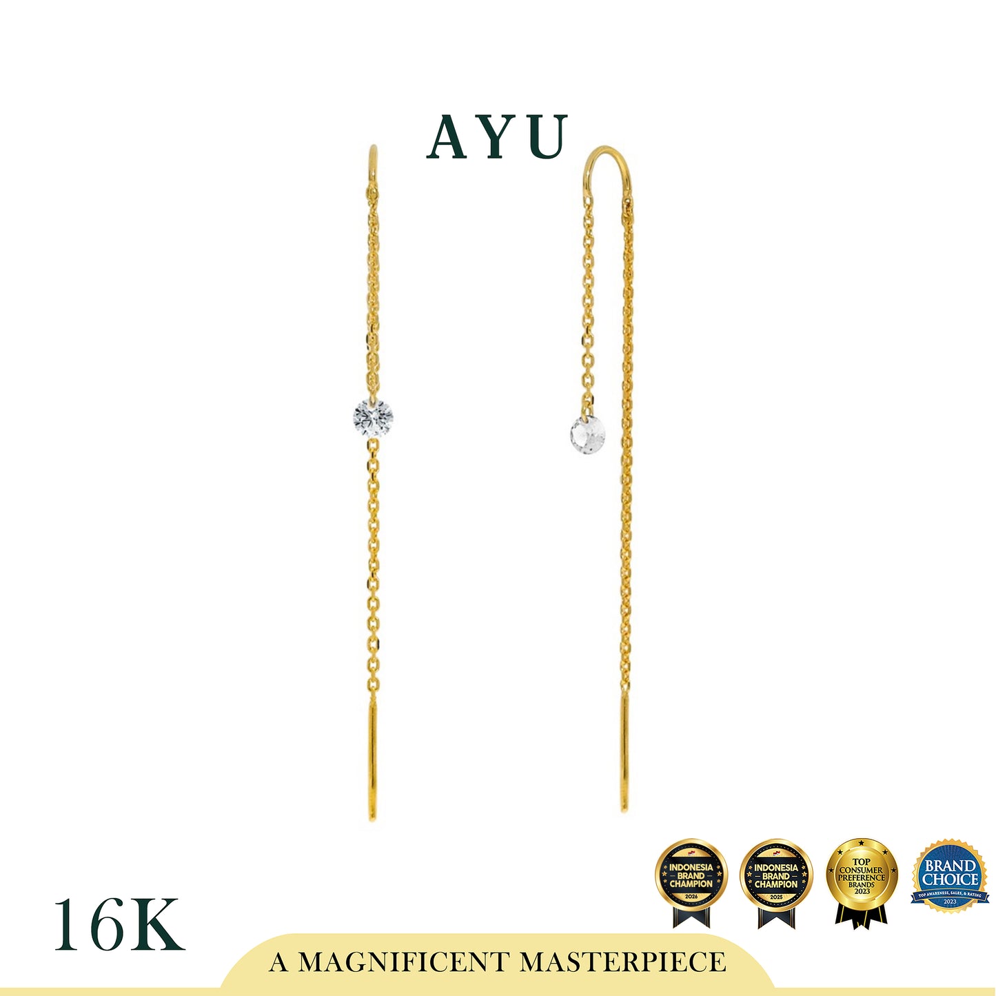 AYU Anting Emas - Candy Pop Dangle Thread Earrings 16K Yellow Gold