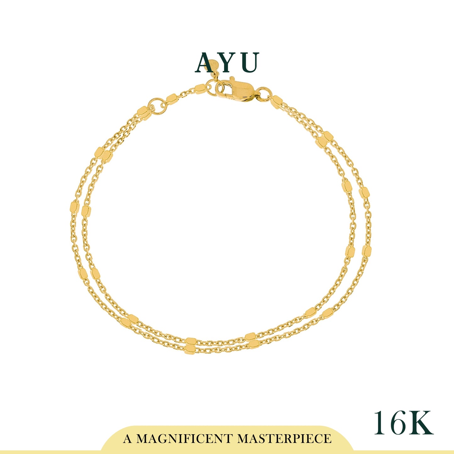 AYU Gelang Emas - Double Layer Bling Beads Chain Bracelet 16k Yellow Gold