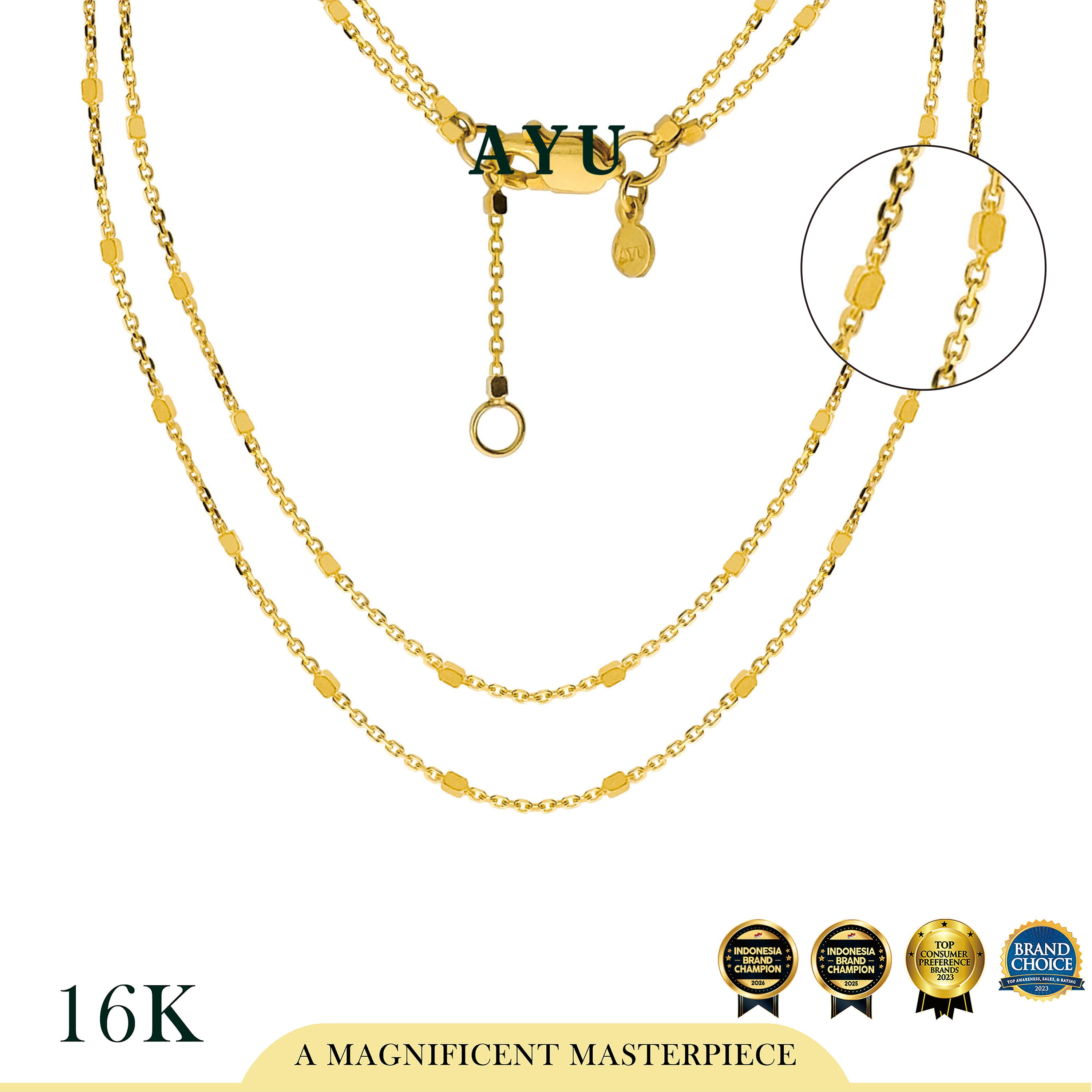 AYU Kalung Emas - Double Layer Bling Beads Chain Necklace 16k Yellow Gold