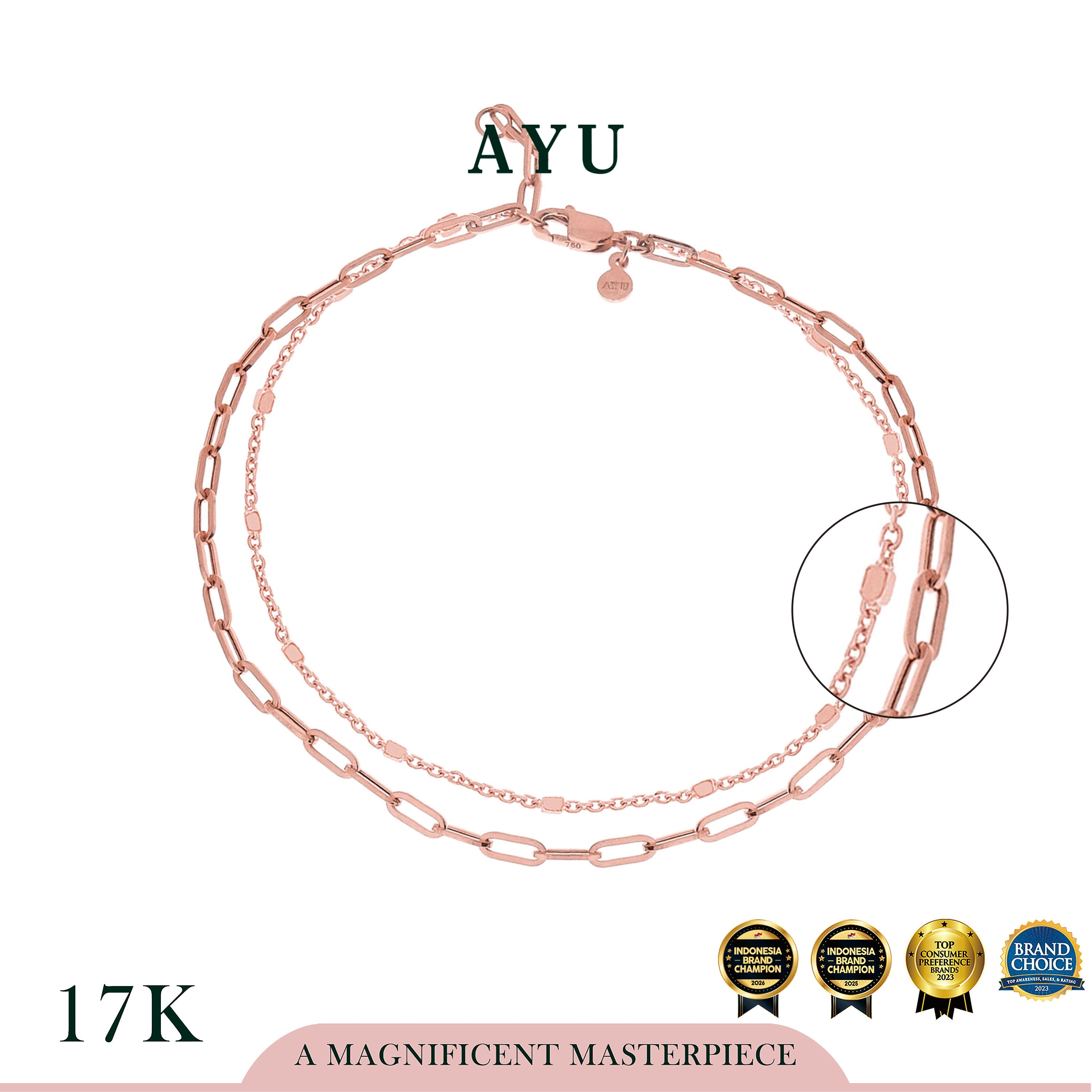 AYU Double Layer Paper Clip And Bling Beads Bracelet 17k Rose Gold