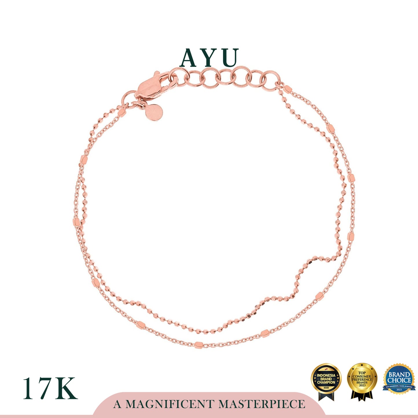 AYU Double Layer Bling And Pepper Beads Chain Bracelet 17k Rose Gold