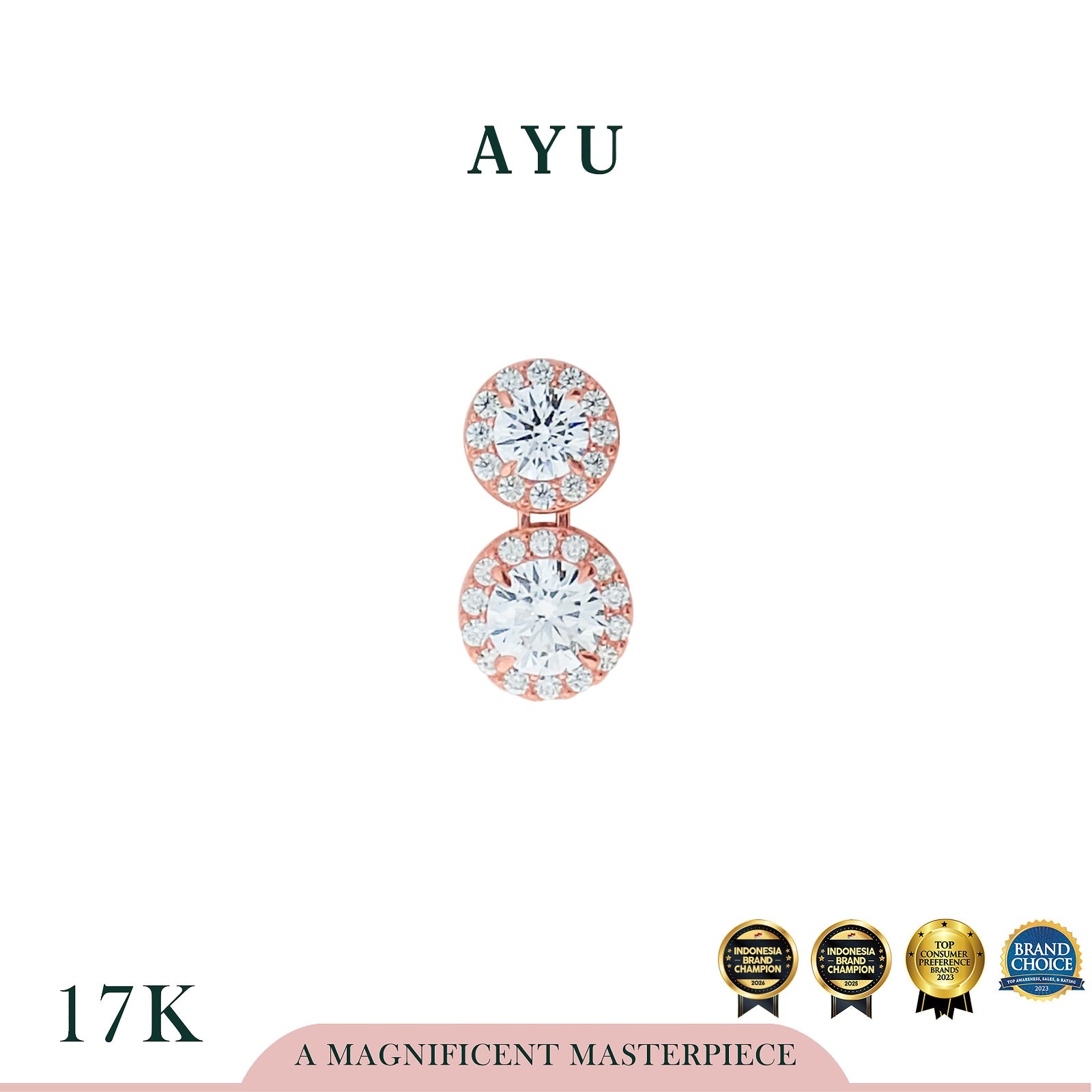 AYU Liontin Emas - Double Round Halo Pendant 17k Rose Gold