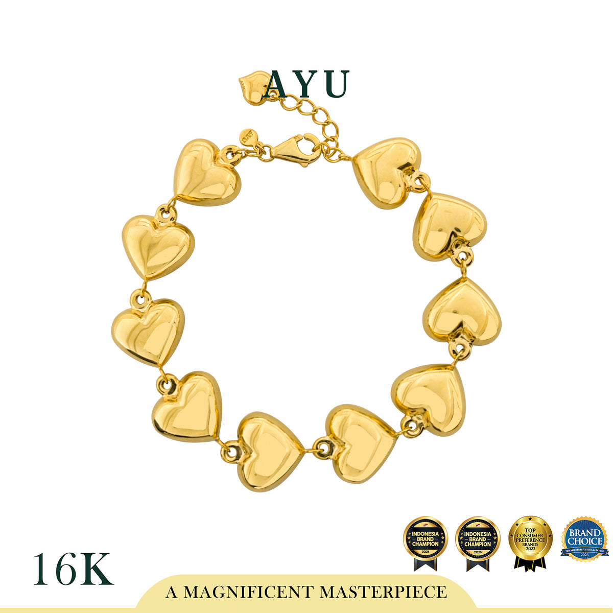 AYU Gelang Emas - Fluffy Fluffy Heart Eternity Chain Bracelet 16k Yellow gold