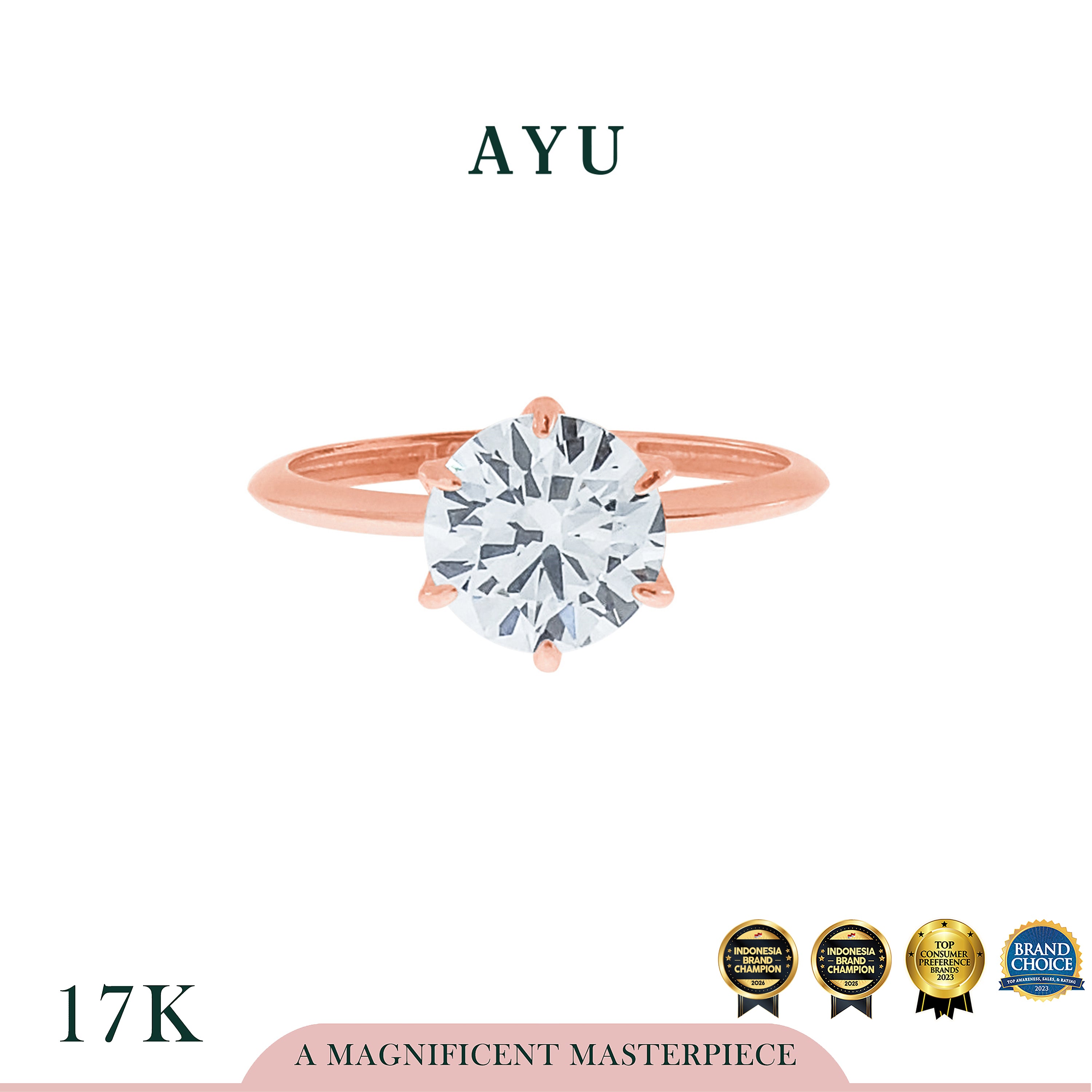 AYU Cincin Emas - Glam Gigi 6 Prong Solitaire 17K Rose Gold