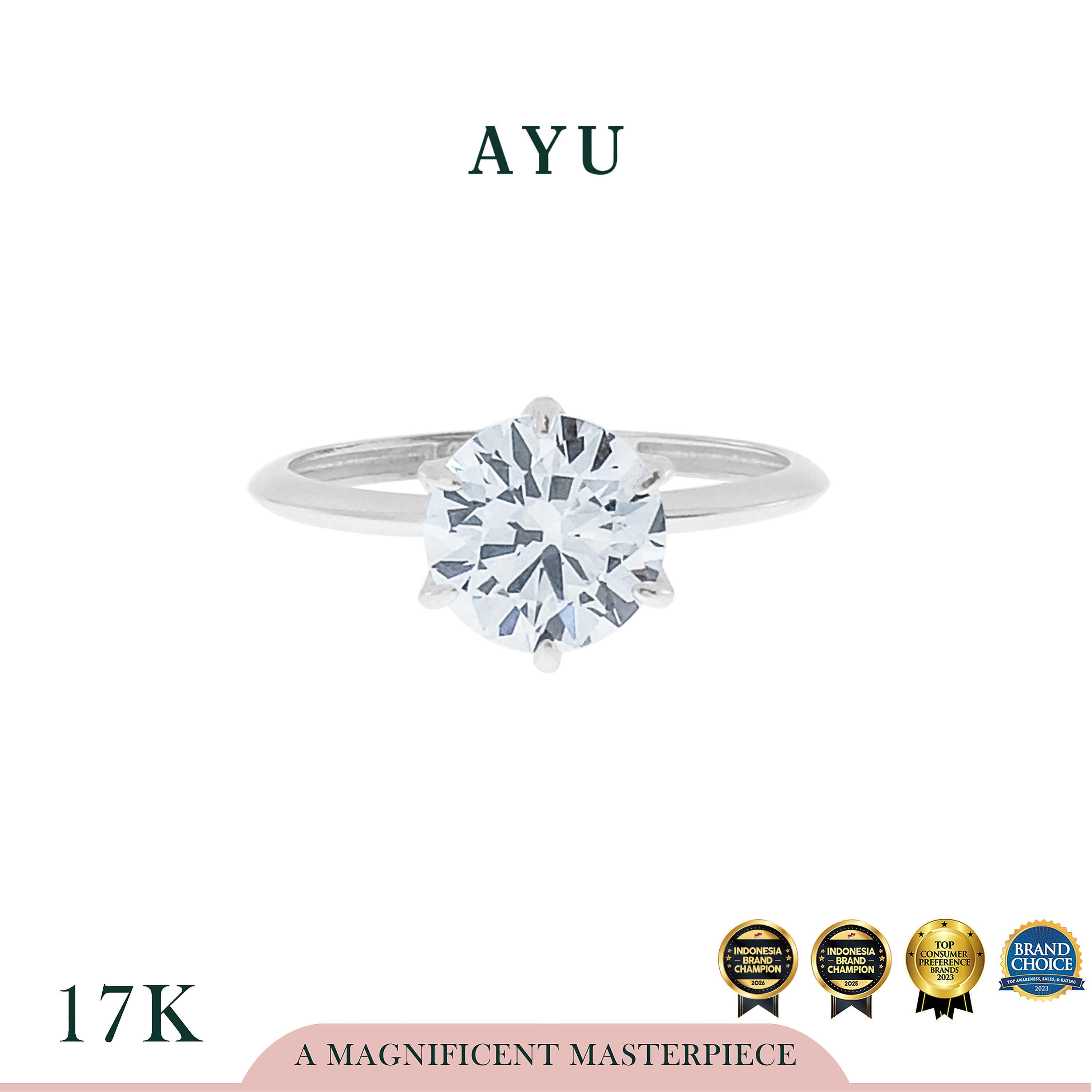 AYU Cincin Emas - Glam Gigi 6 Prong Solitaire 17K White Gold