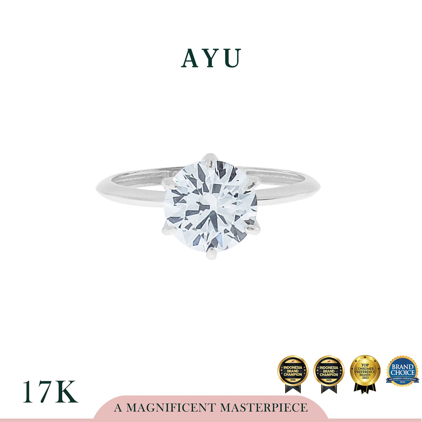 AYU Cincin Emas - Glam Gigi 6 Prong Solitaire 17K White Gold